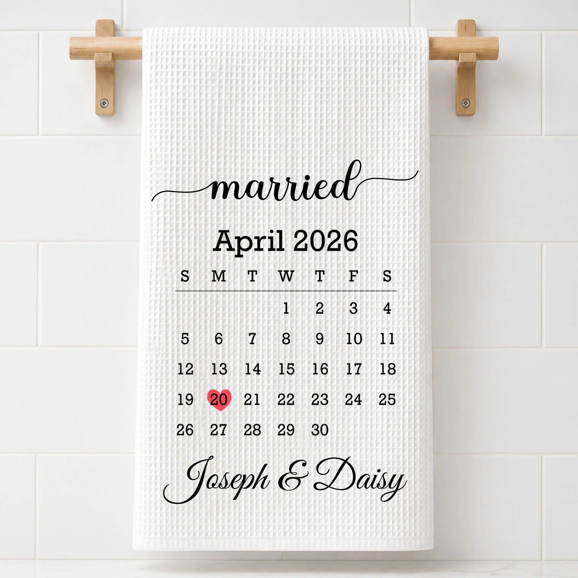Personalized Married Calendar & Kitchen Towel Set – Custom Names & Date, Perfect Anniversary or Wedding Gift for Couples