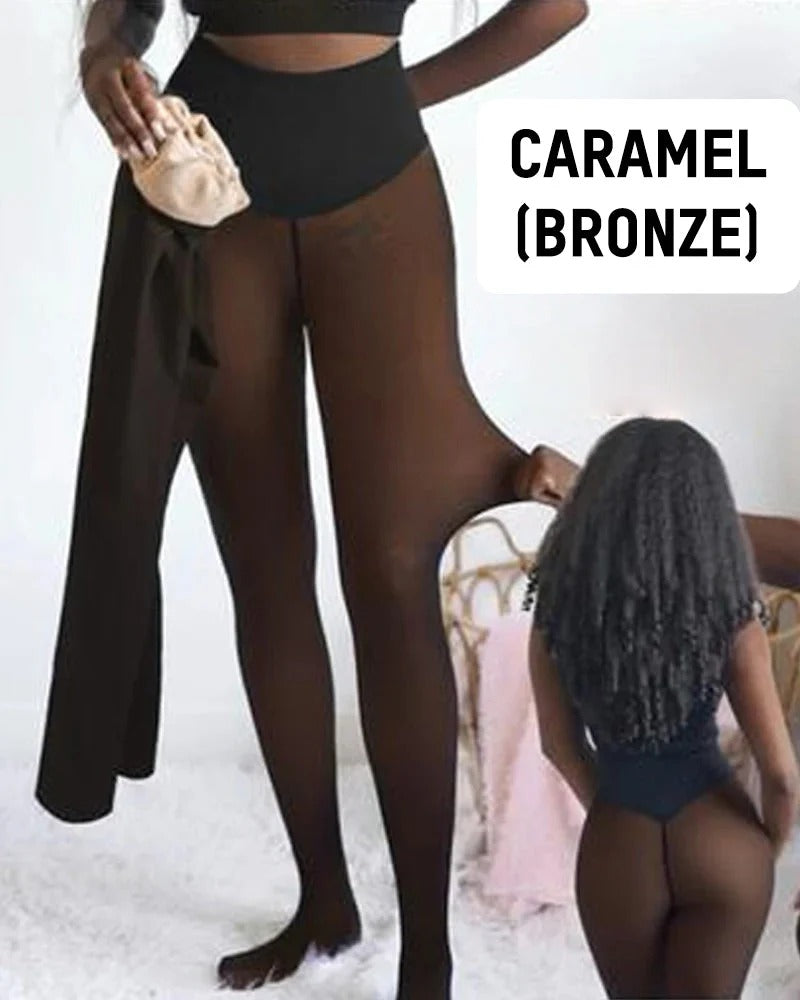 Fleece Lined Sheer Tights-Warm High-Waisted Thermal Pantyhose for Women