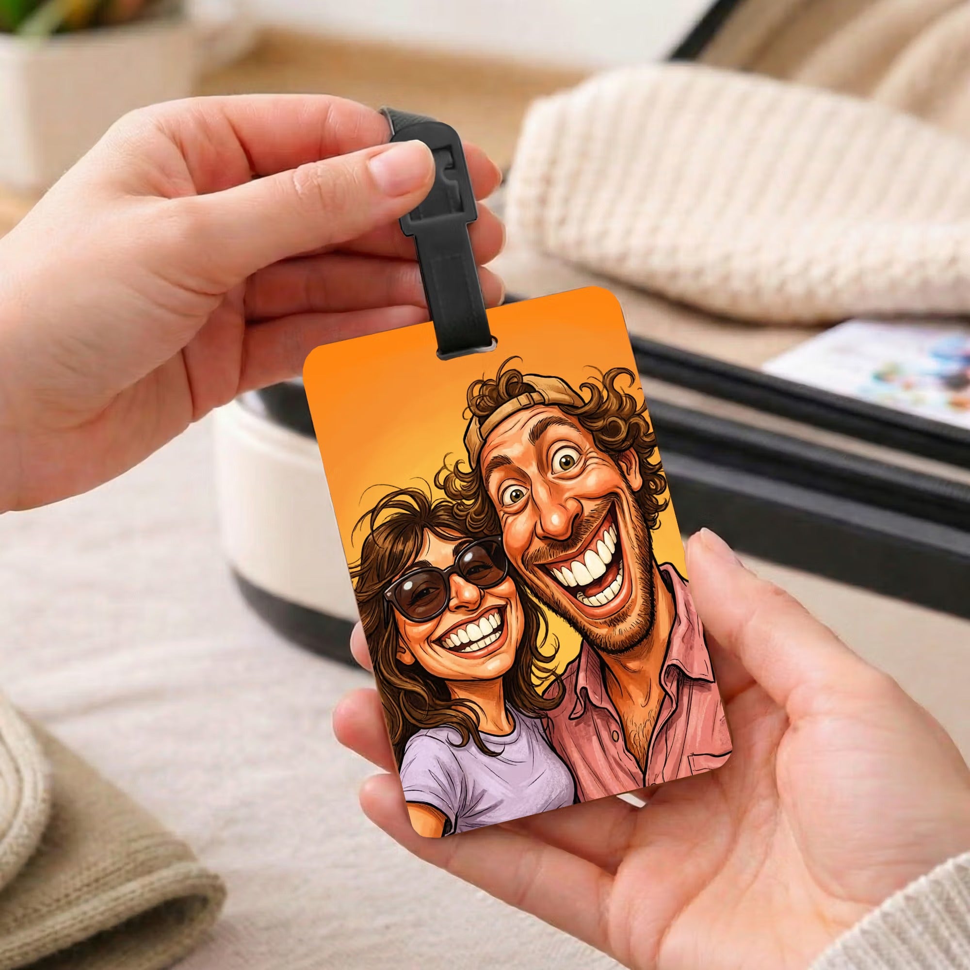 Personalized Comic Photo Suitcase Cover & Luggage Tag Set, Fits 18-32 Inch Suitcases-Unique Retro Cartoon Gift for Travel Lovers, Couples, Family.