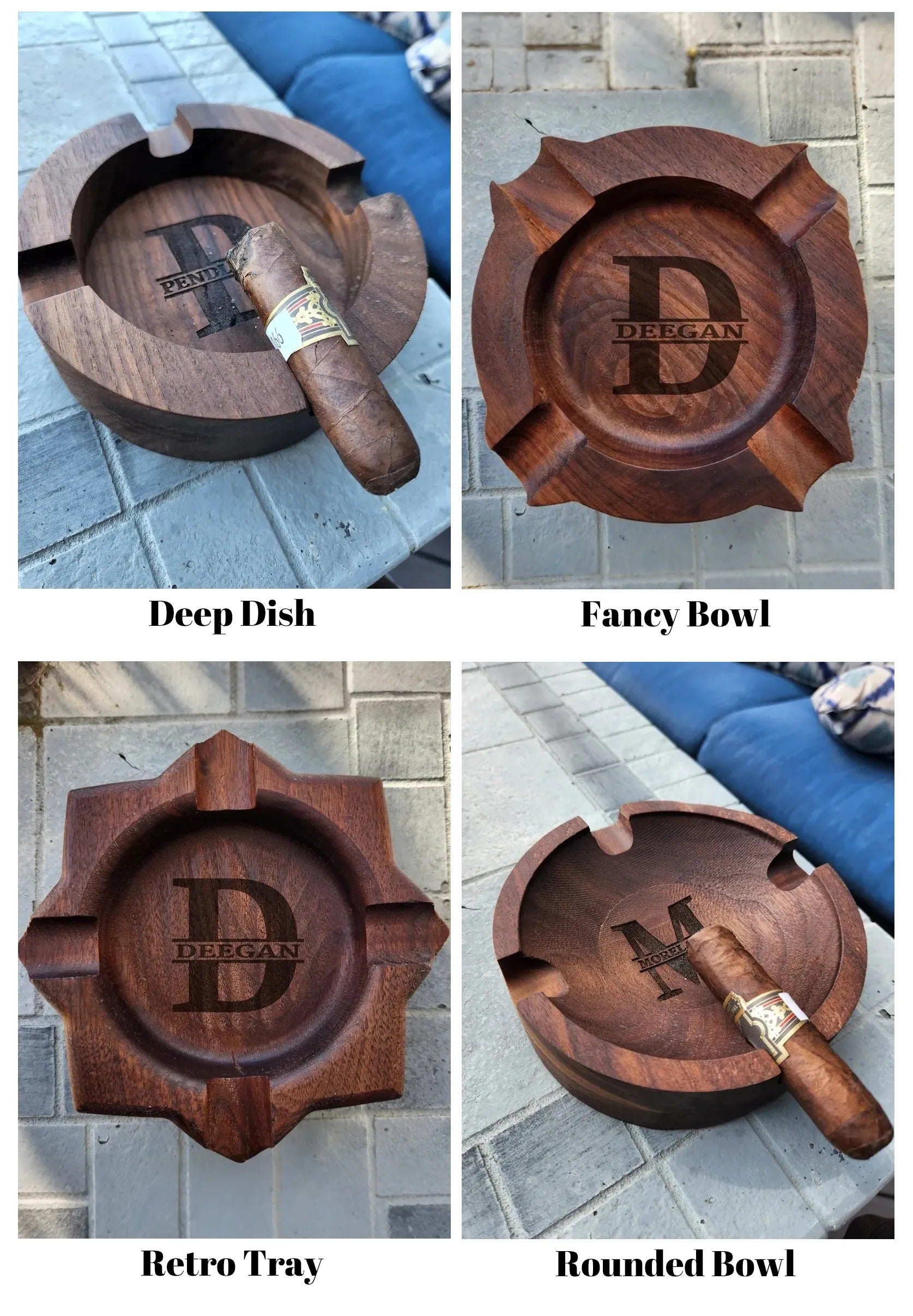 Personalized Name Walnut Cigar Ash Tray Set(Without Cigar)