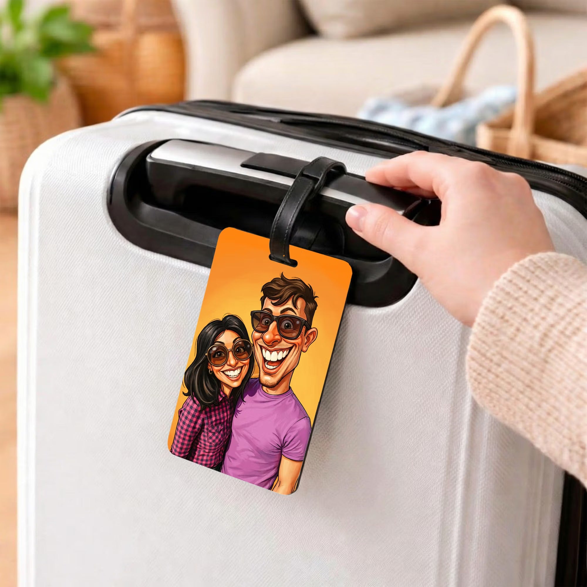 Personalized Comic Photo Suitcase Cover & Luggage Tag Set, Fits 18-32 Inch Suitcases-Unique Retro Cartoon Gift for Travel Lovers, Couples, Family.