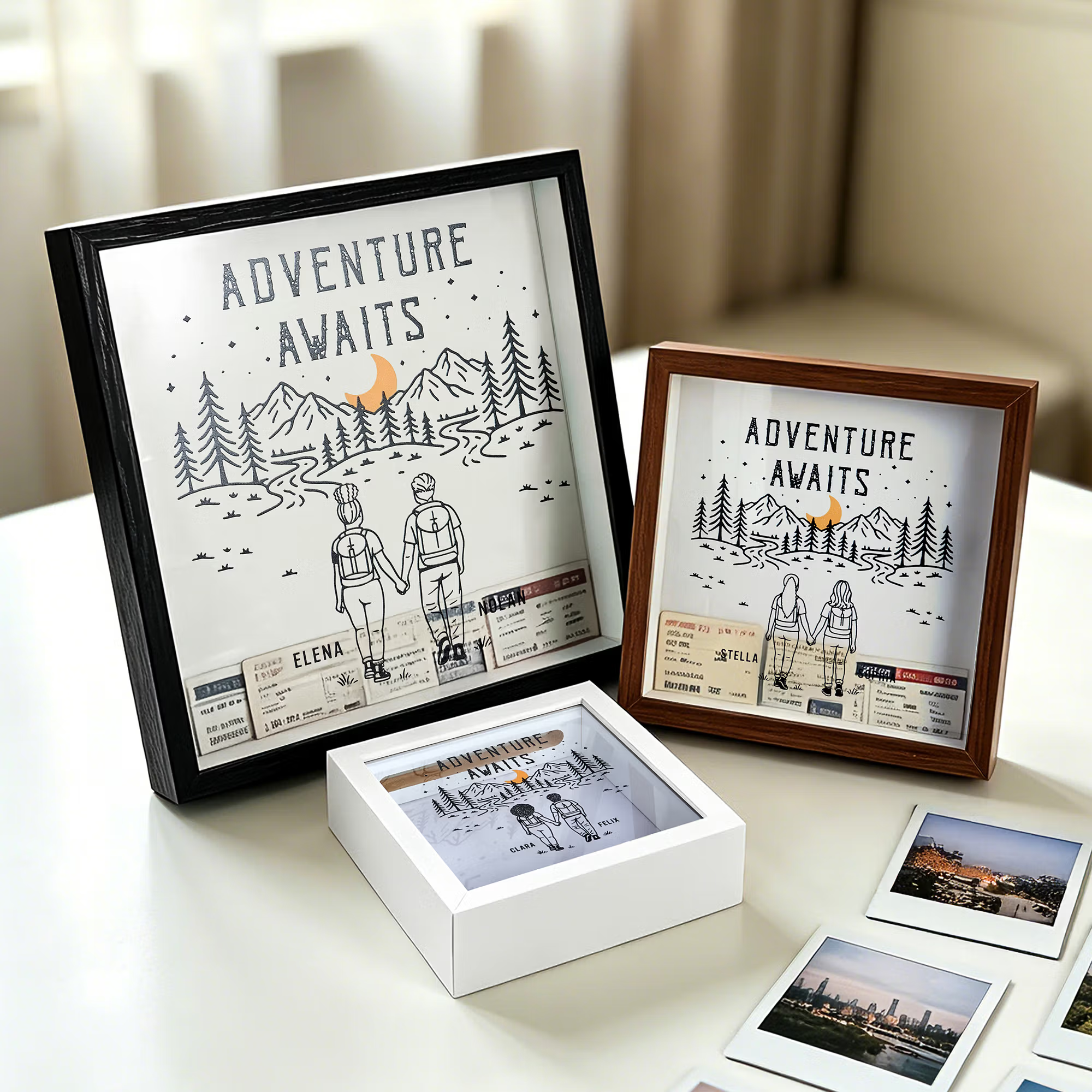 Personalized Adventure Couple Wooden Memory Box with Name Home Decor Anniversary Birthday Gift for Couple