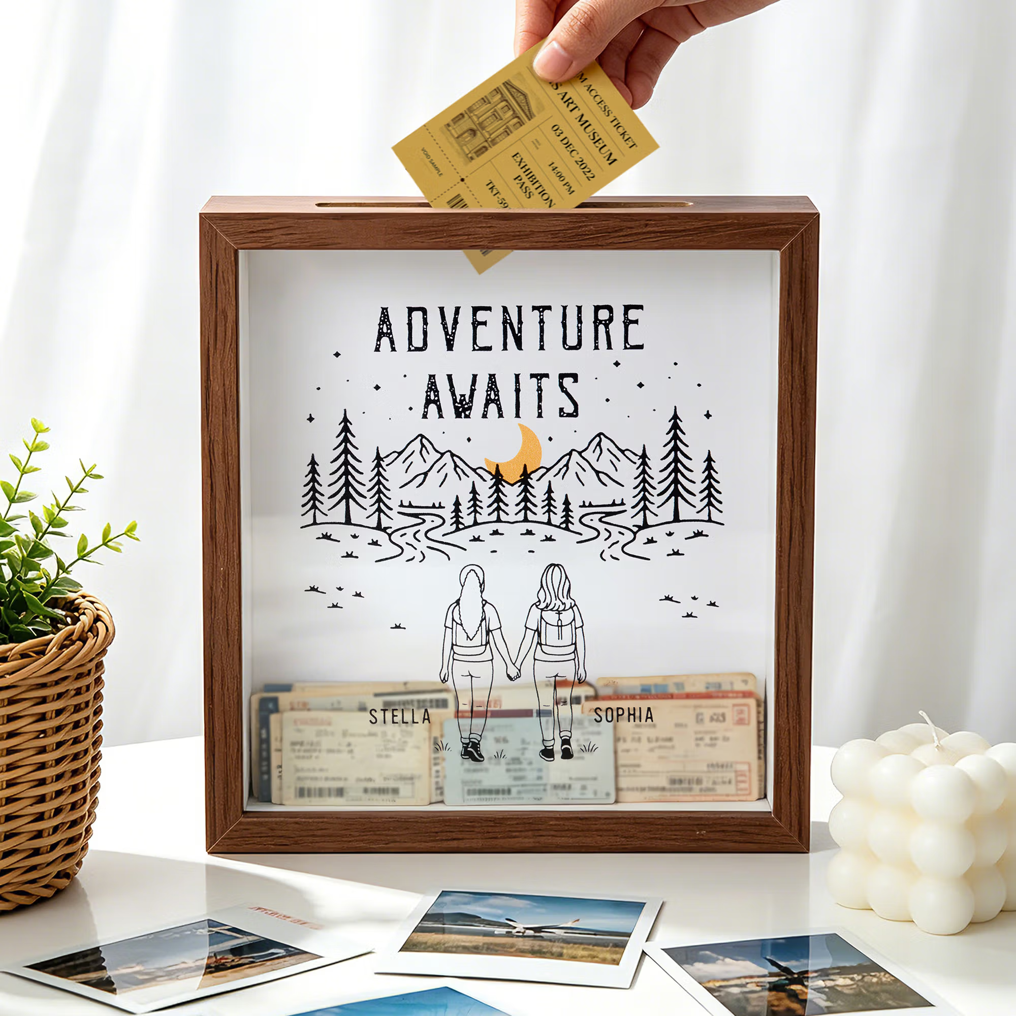 Personalized Adventure Couple Wooden Memory Box with Name Home Decor Anniversary Birthday Gift for Couple
