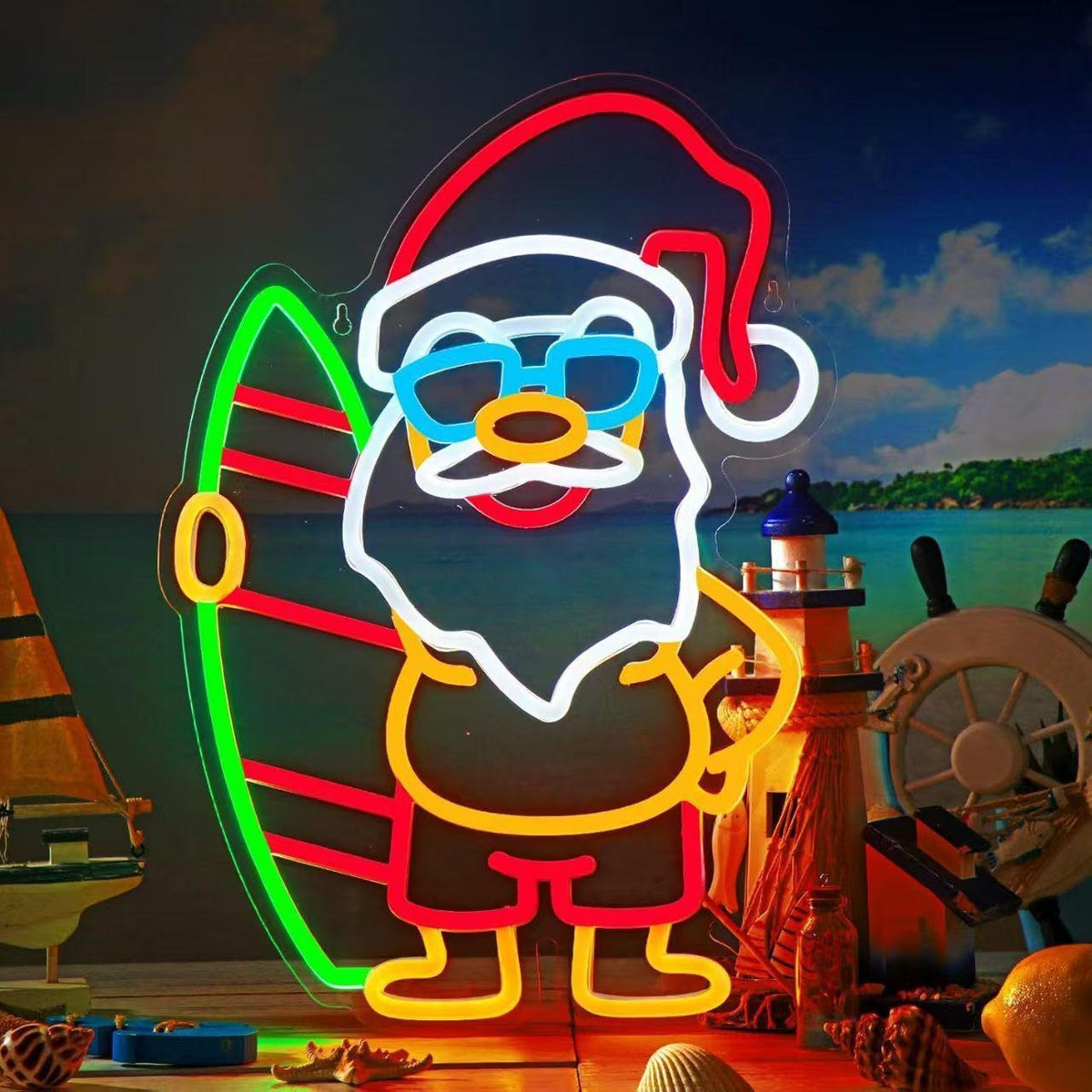Christmas Santa Neon LED Sign — Merry Christmas Light Up Decor, Holiday Wall Art Gift
