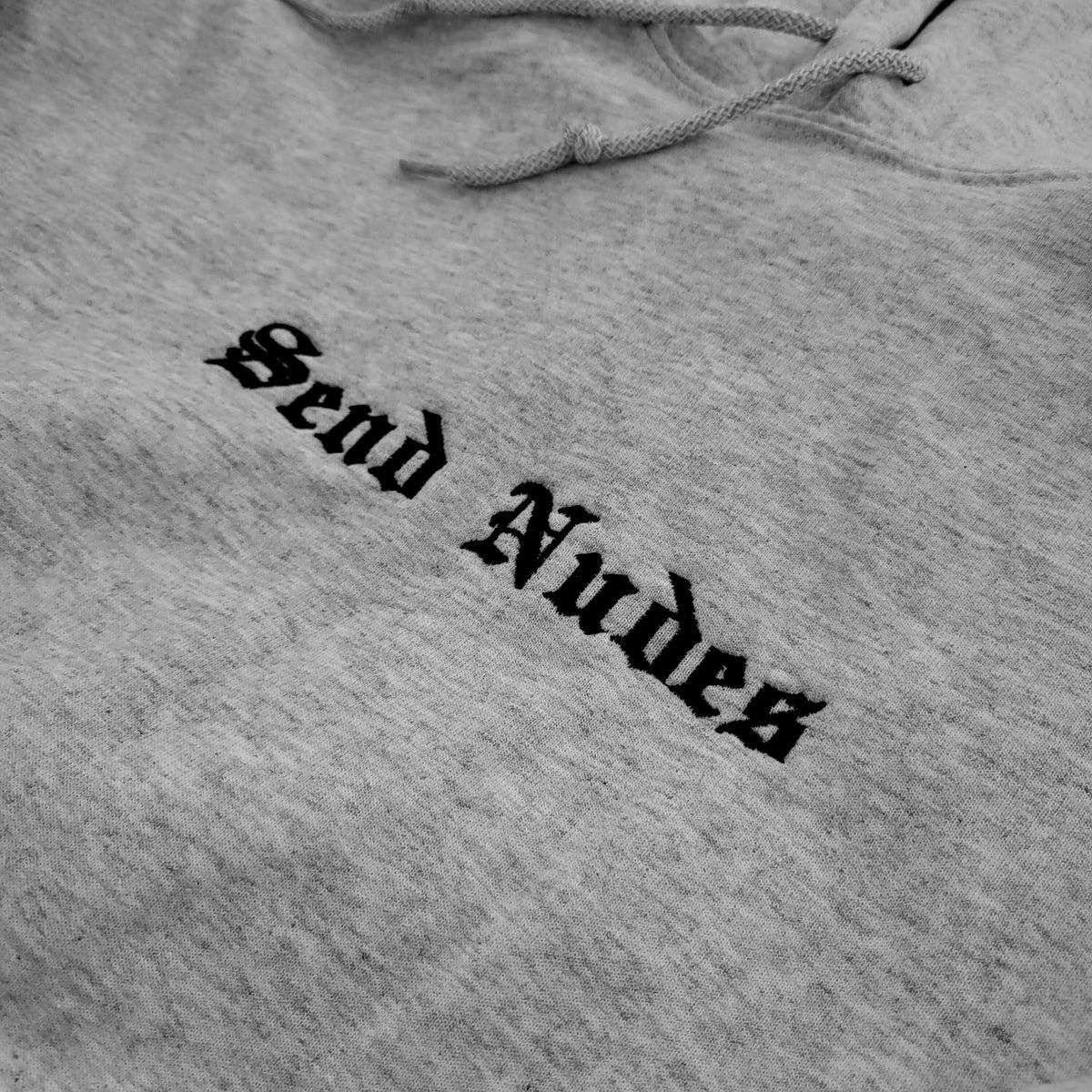 Send Nudes Graphic Hoodie — Custom Sleeve Photo Embroidery, Sexy Novelty Pullover for Men & Women