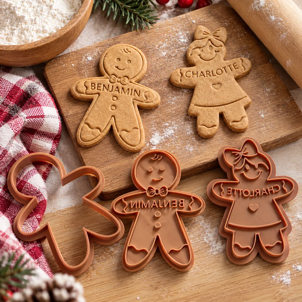 Personalized Gingerbread Cookie Stamp — Custom Family Name Holiday Baking Gift