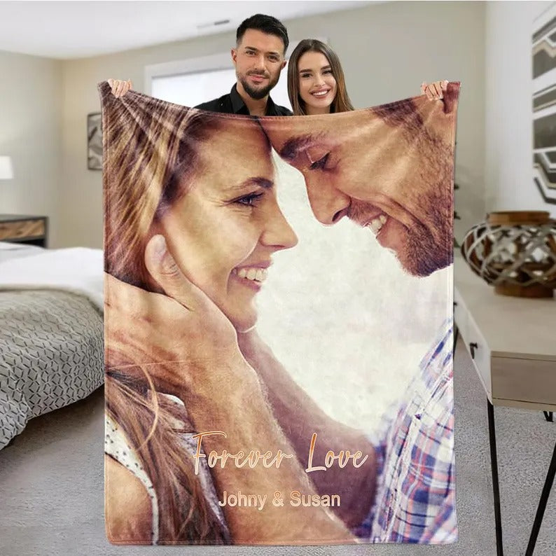 Custom Photo Blanket for Couples – Add Your Own Text & Make It Personal, Perfect Anniversary Gift
