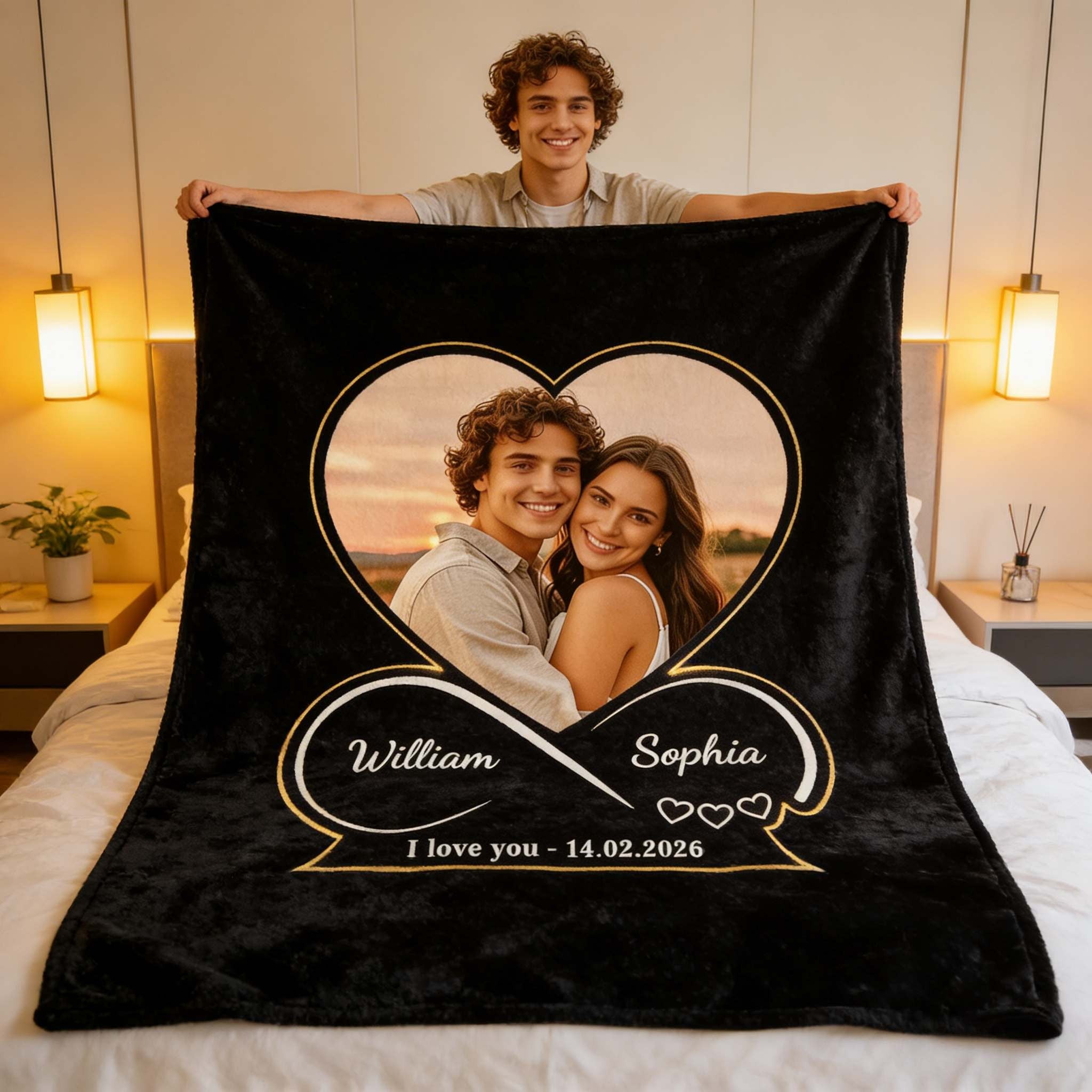 Custom Heart Frame & Infinity Symbol – Custom Photo Blanket, Perfect Couple Gift for Anniversaries