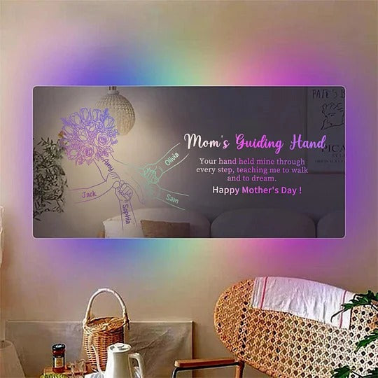 (Tulip & Rose) Personalized Mom Holding Hands Mirror Light - Custom Mother‘s Day Gifts for Mom