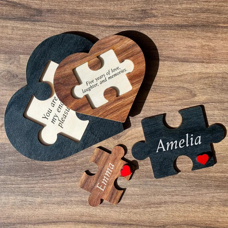 Personalized Puzzle Heart Name Sign — Custom Wooden Keepsake & Gift