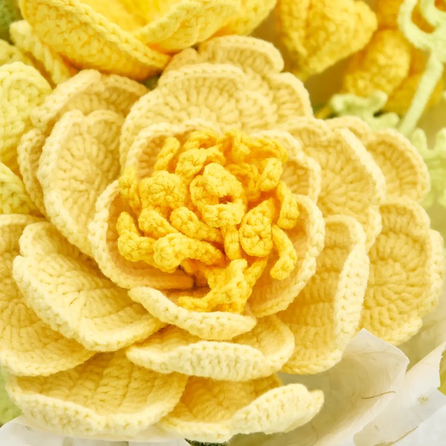 Sunshine Crochet Bouquet – Handmade Mixed Flowers in a Soft Yellow Hue, Presented in a Gift Box