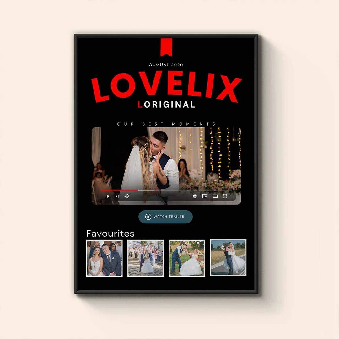 Personalized LOVEFLIX Movie Poster Frame — Custom Photo Print, Romantic Couples Gift