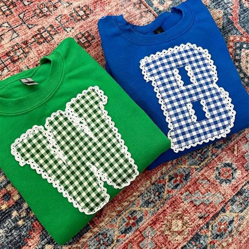Custom Applique Initials Couple Sweatshirt – Wear Your Loved One’s Letter, Personalized Gift for Him & Her