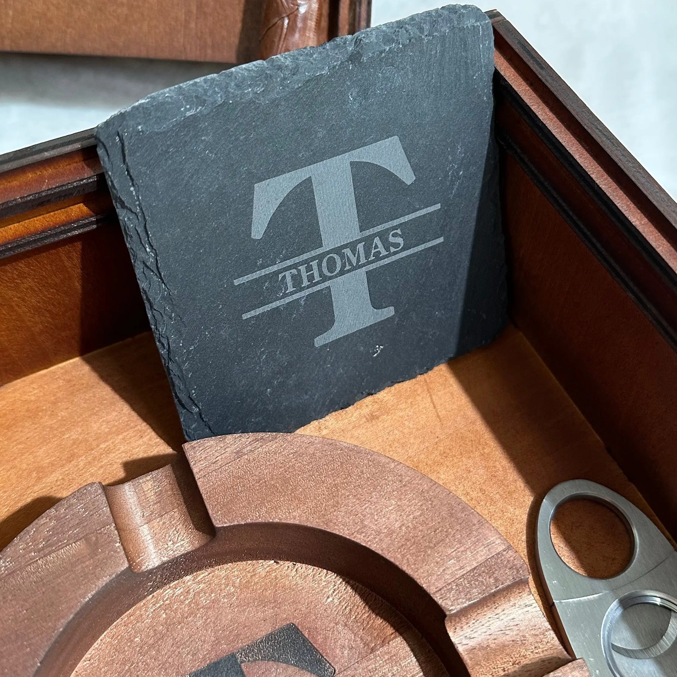 Personalized Name Walnut Cigar Ash Tray Set(Without Cigar)