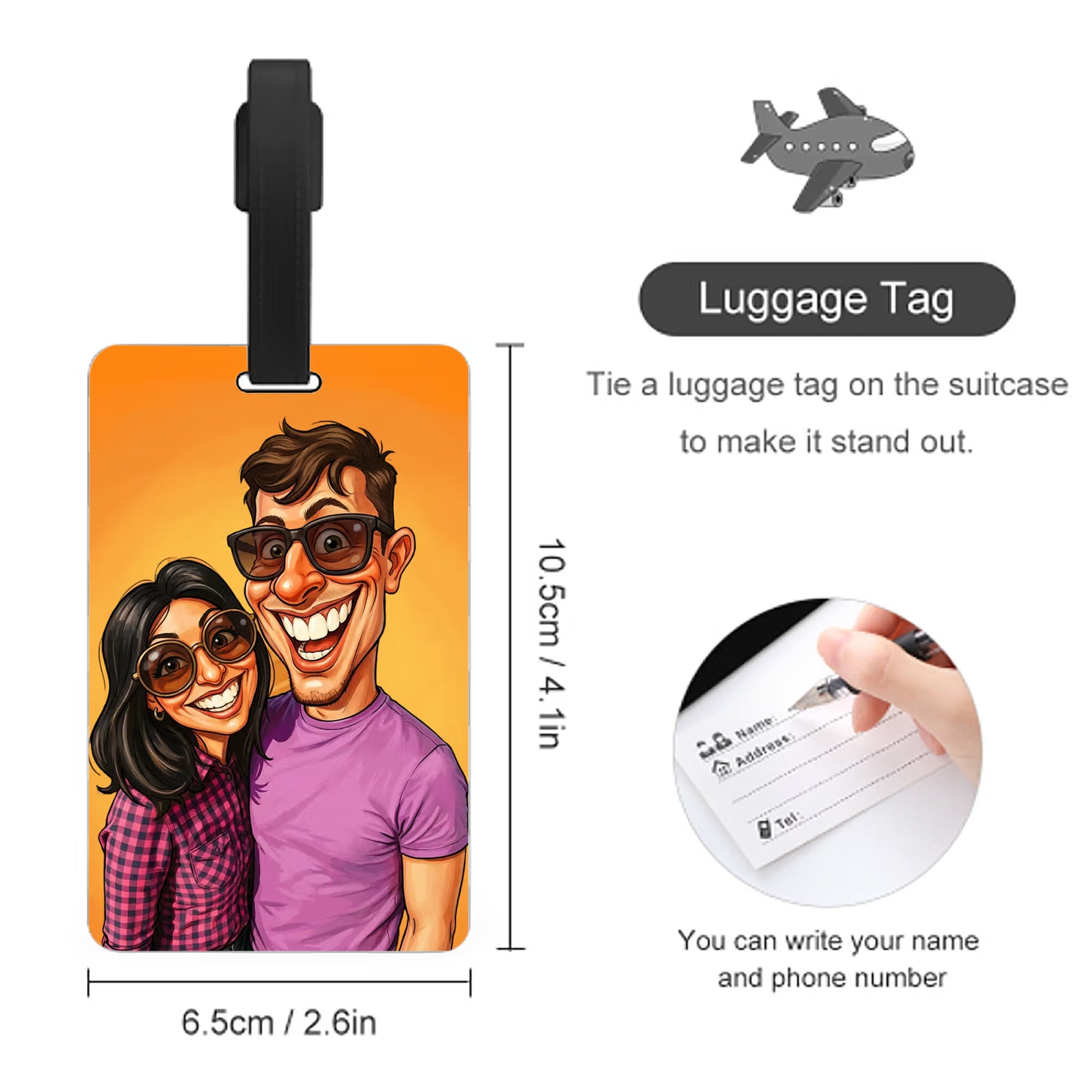 Personalized Comic Photo Suitcase Cover & Luggage Tag Set, Fits 18-32 Inch Suitcases-Unique Retro Cartoon Gift for Travel Lovers, Couples, Family.