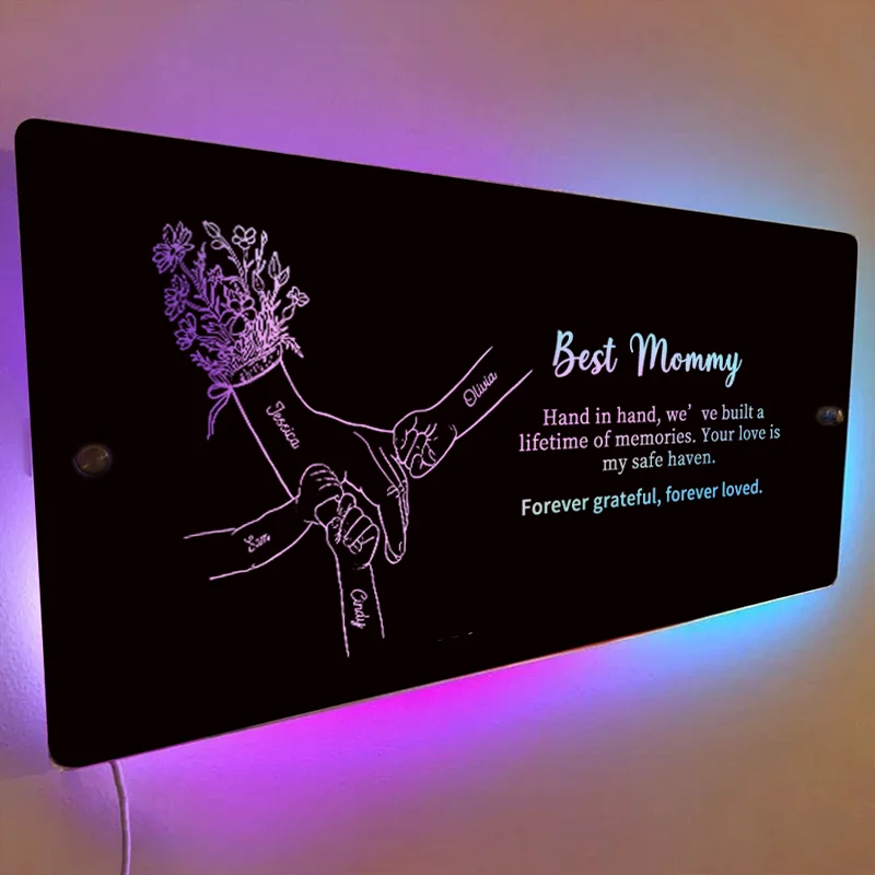 Hand in Hand - Personalized Mom and Kids' Hands Mirror Light - Creative Mother's Day Gift