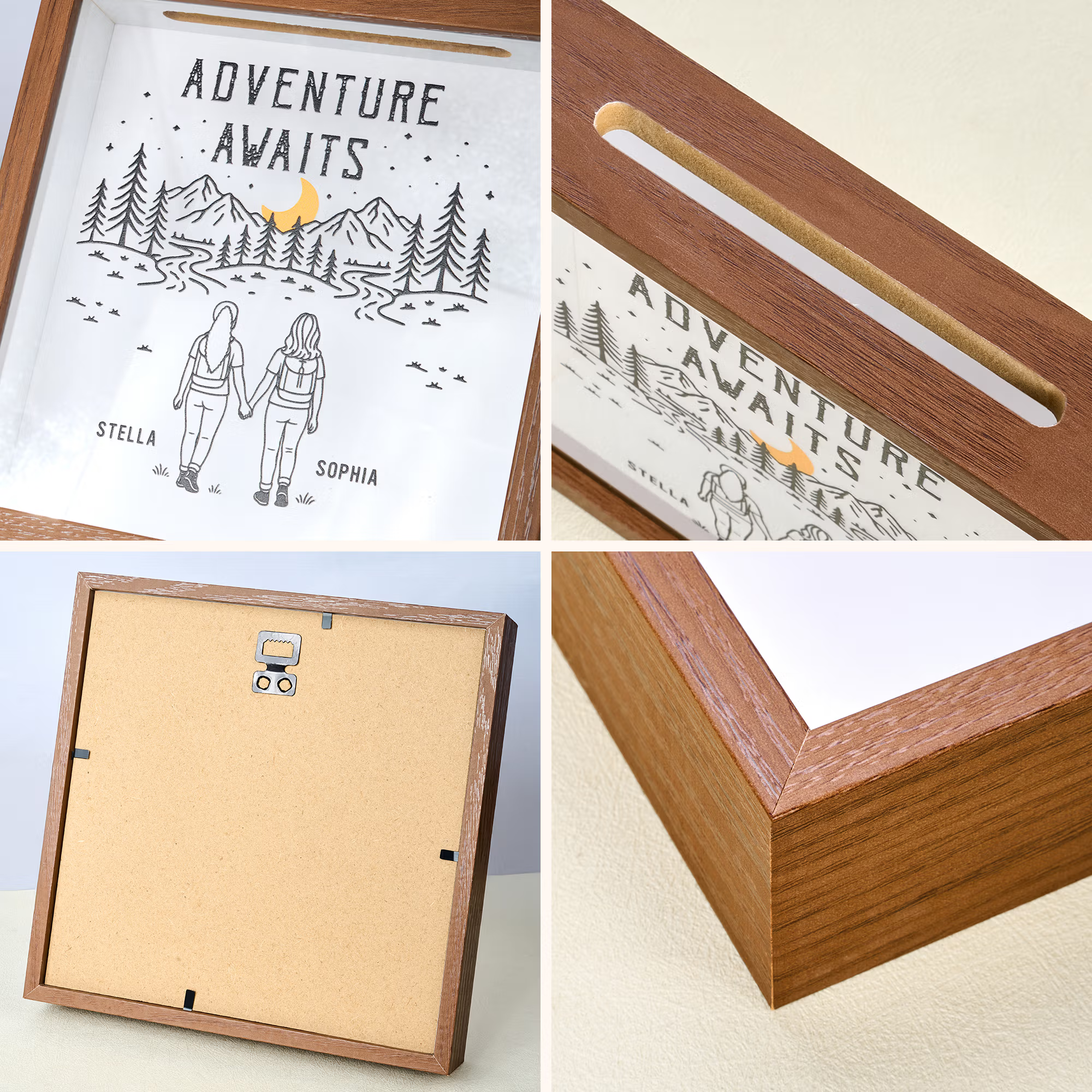 Personalized Adventure Couple Wooden Memory Box with Name Home Decor Anniversary Birthday Gift for Couple
