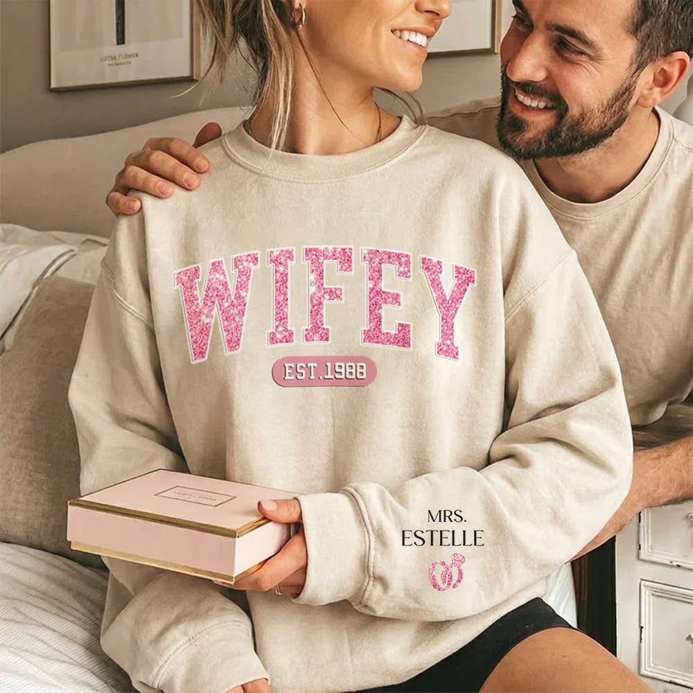 Mrs Est - Couple Personalized Sweatshirt- Gift For Husband Wife, Anniversary