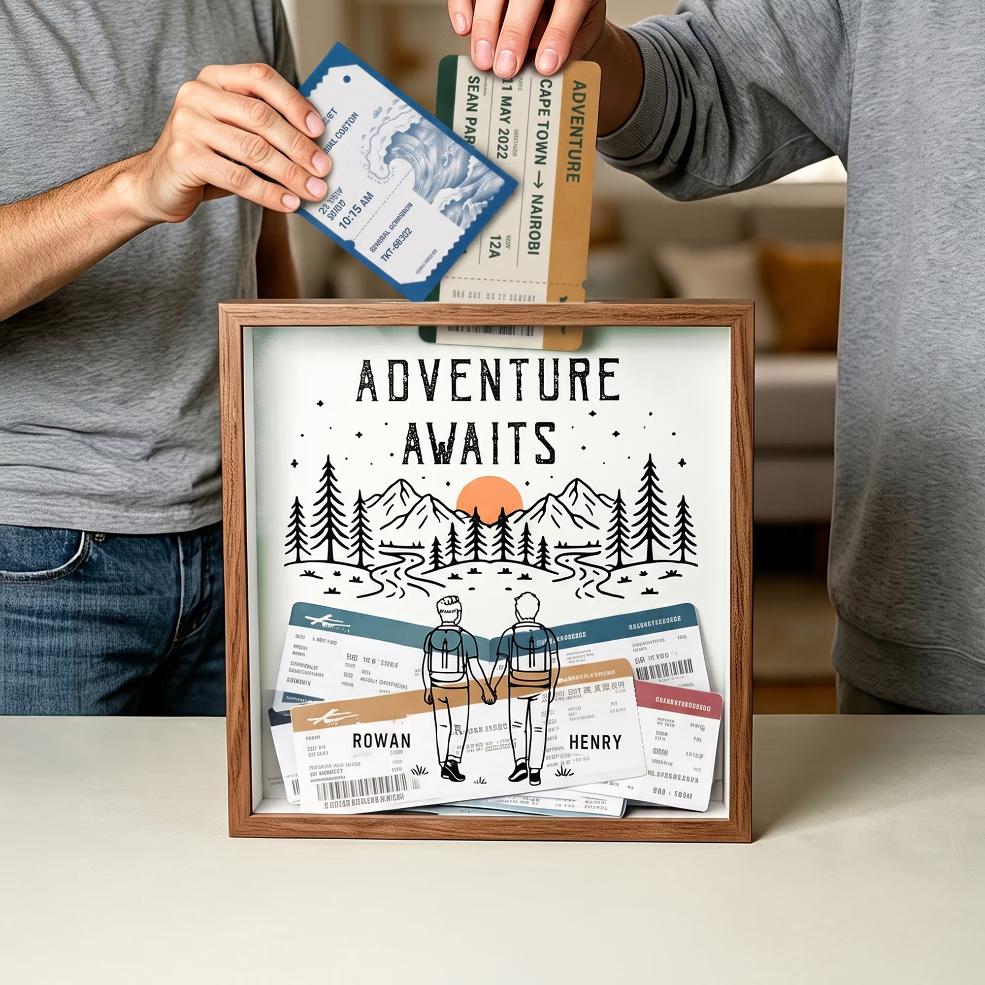 Personalized Adventure Couple Wooden Memory Box with Name Home Decor Anniversary Birthday Gift for Couple