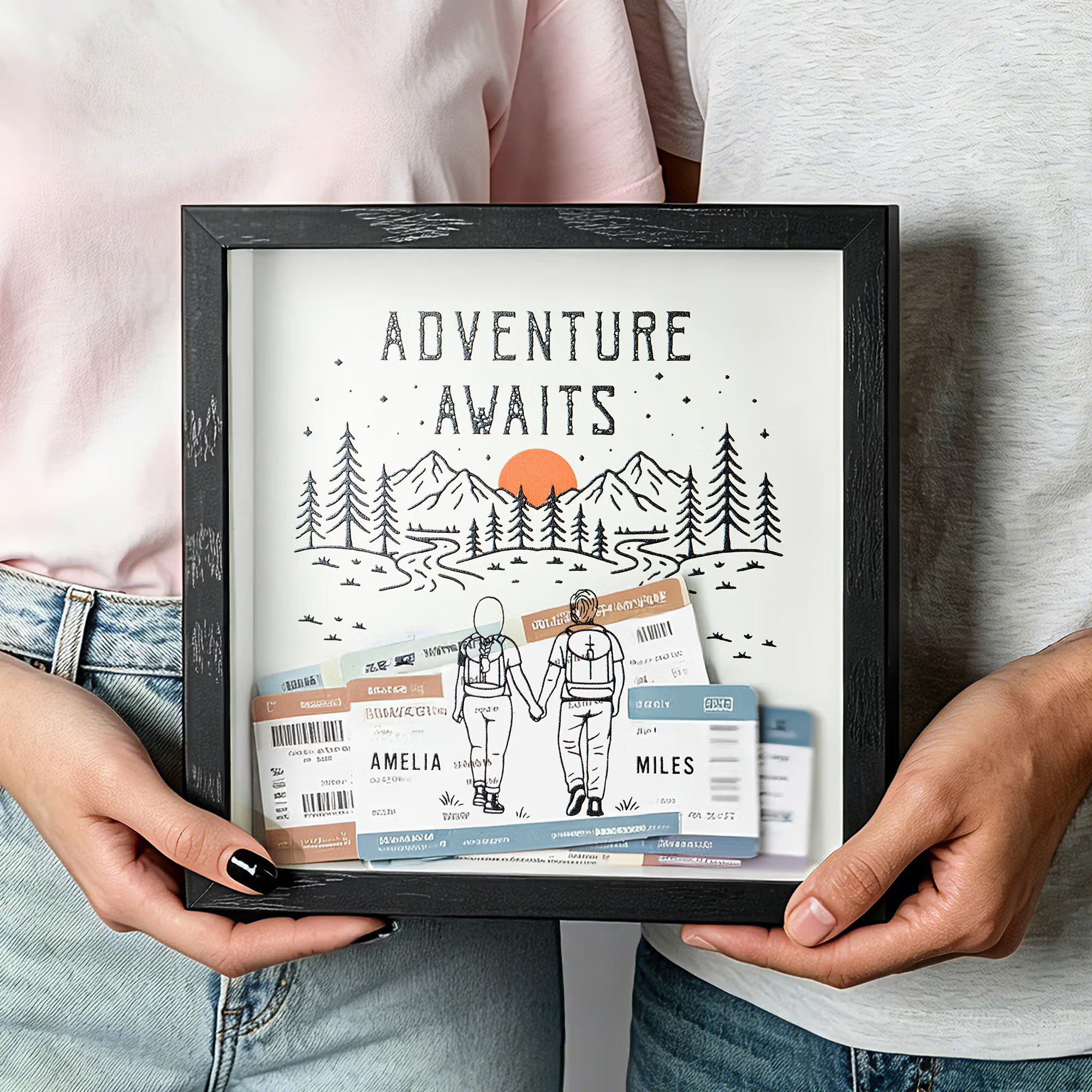 Personalized Adventure Couple Wooden Memory Box with Name Home Decor Anniversary Birthday Gift for Couple