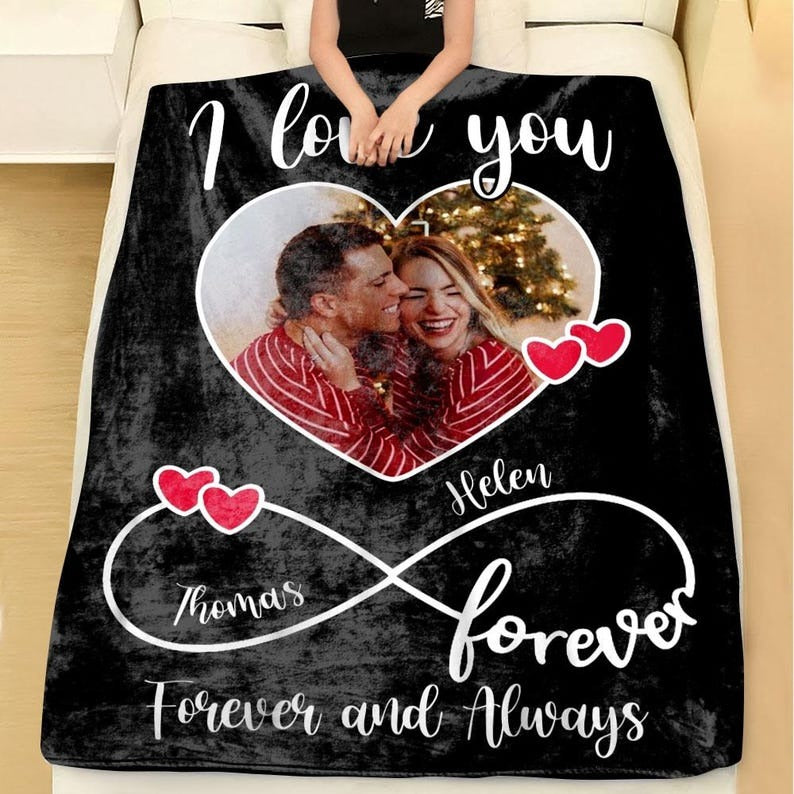 Custom Photo Blanket with Infinity Symbol – Perfect Couple Gift for Anniversaries & Special Days