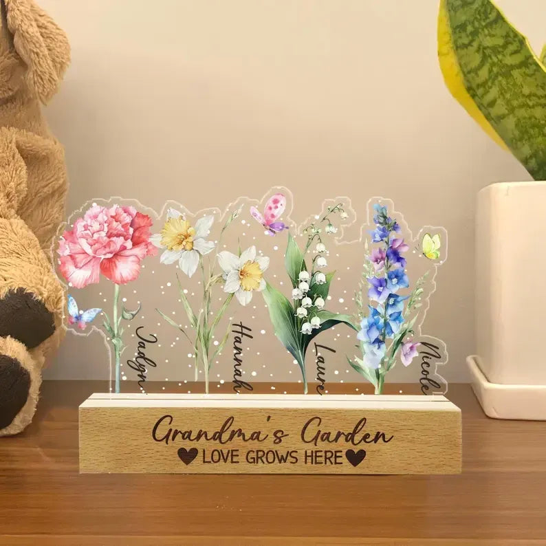 Customized mama’s Garden LED Night Light – Personalized Birth Month Flower Family Lamp for Mama, Mother’s Day Best Seller Gift