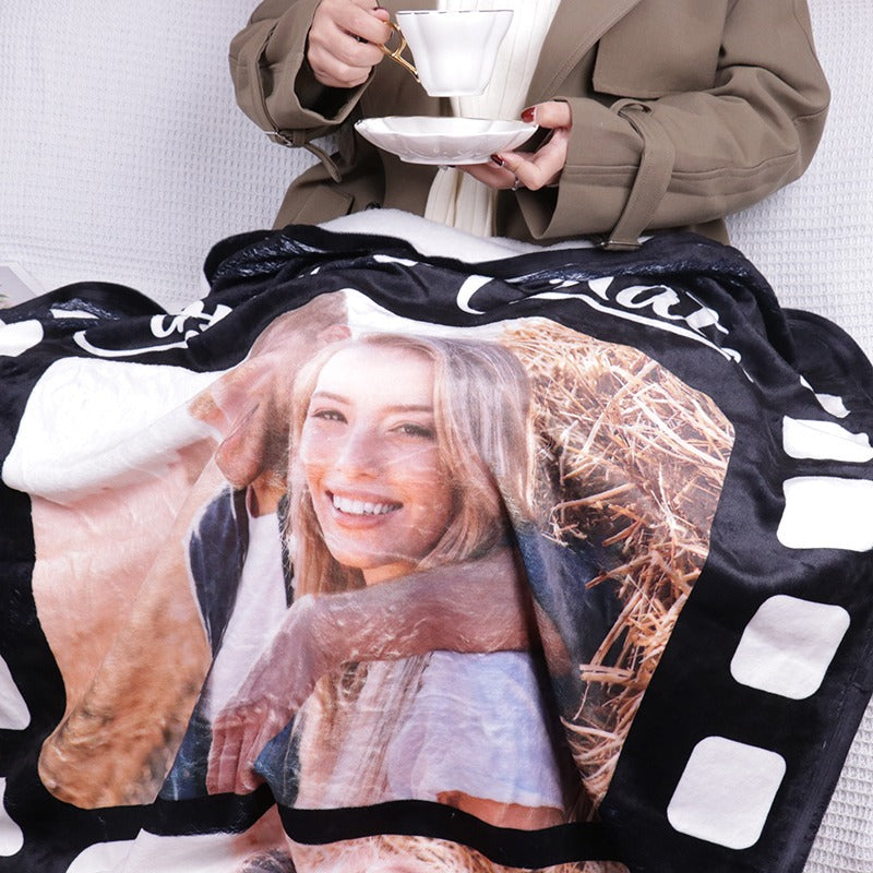 Custom Film Photo Blanket – Upload Two Photos & Names, Perfect Anniversary Gift for Couples