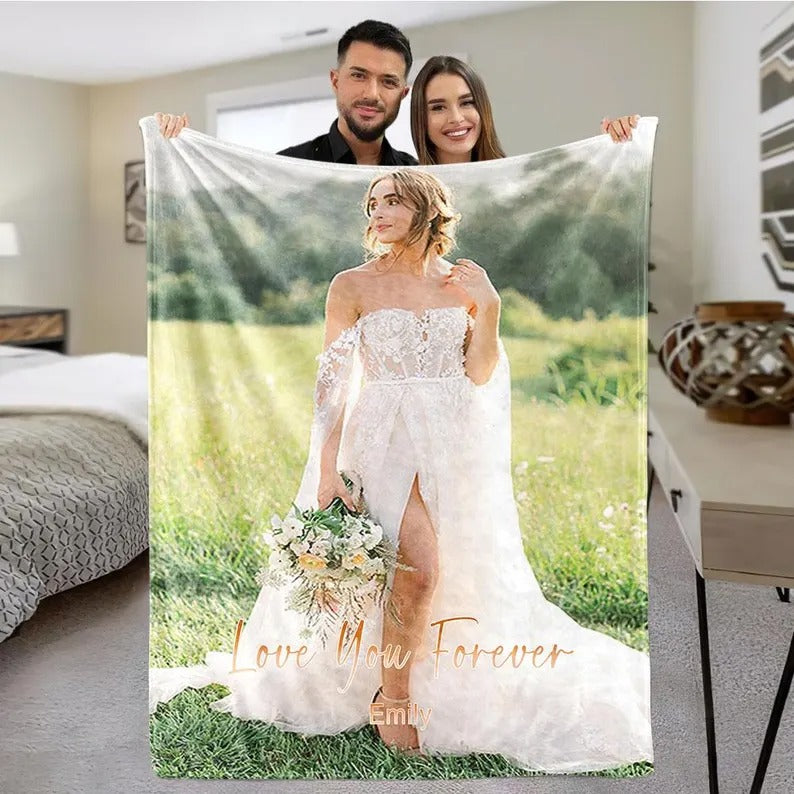 Custom Photo Blanket for Couples – Add Your Own Text & Make It Personal, Perfect Anniversary Gift