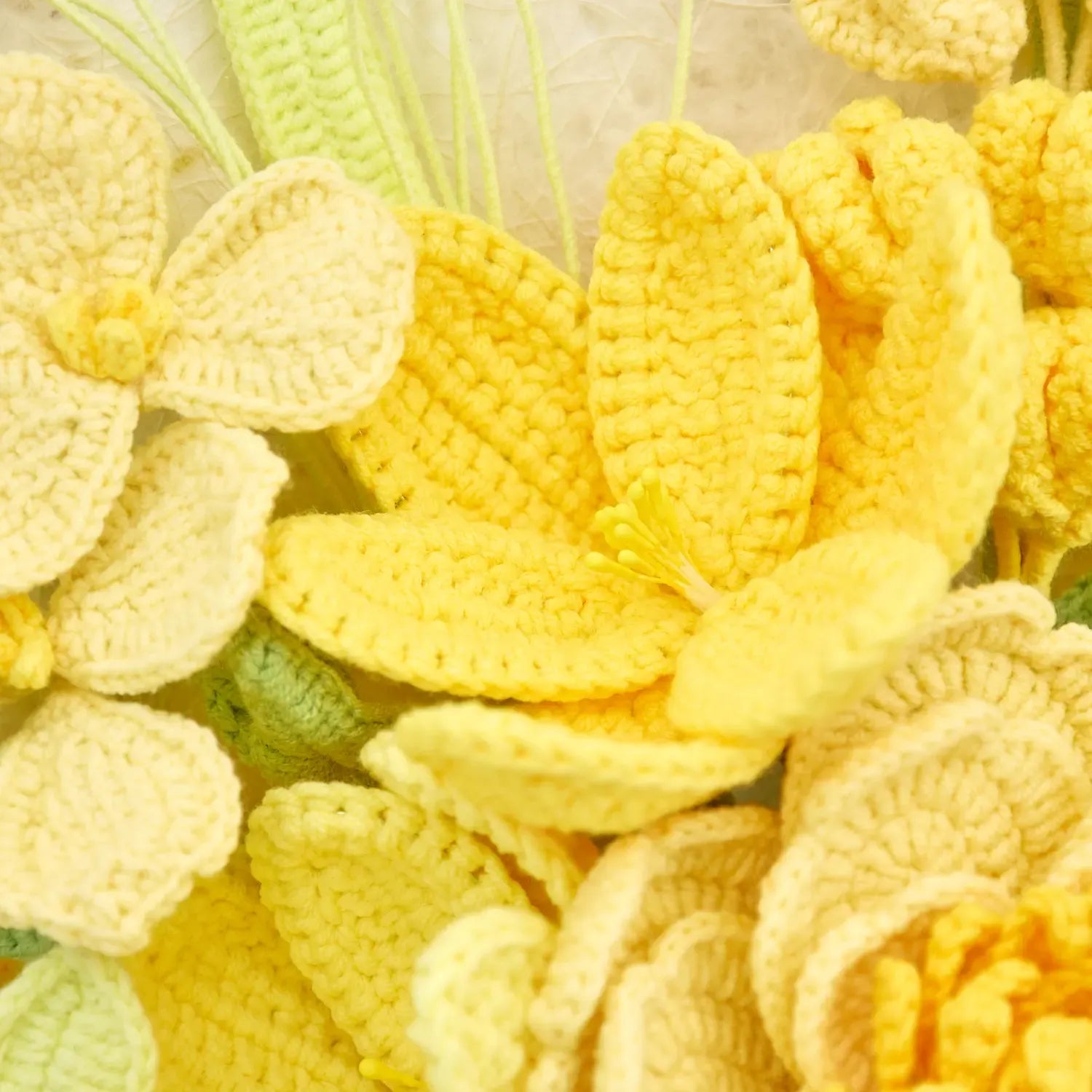 Sunshine Crochet Bouquet – Handmade Mixed Flowers in a Soft Yellow Hue, Presented in a Gift Box