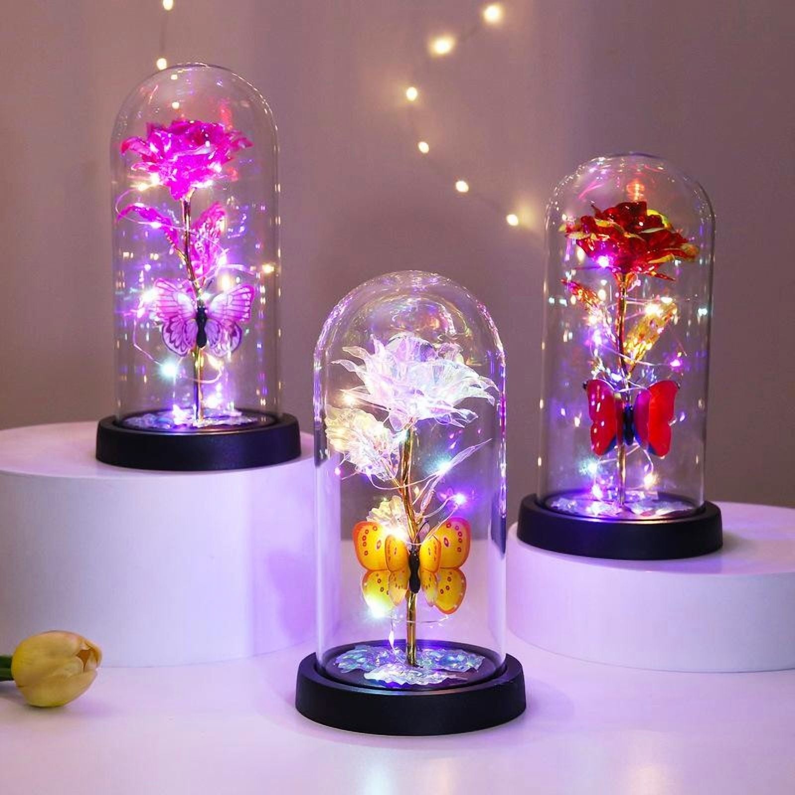 His & Hers Galaxy Butterfly Rose – LED Lighted Forever Flower in Glass Dome, Romantic Couple's Gift for Valentine's Day & Anniversaries
