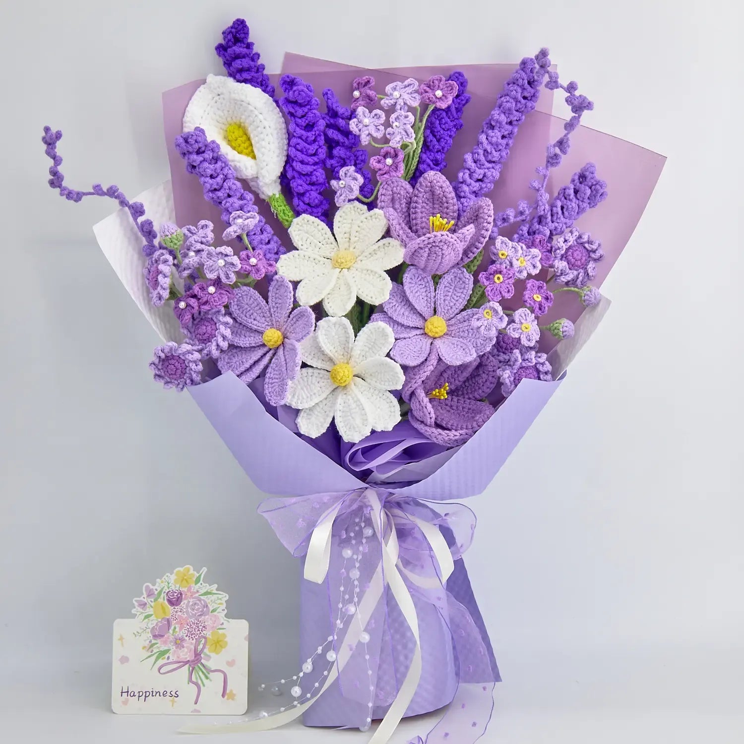 Lavender Dream Crochet Bouquet – Handmade Galsang & Lavender Flowers in a Premium Gift Box