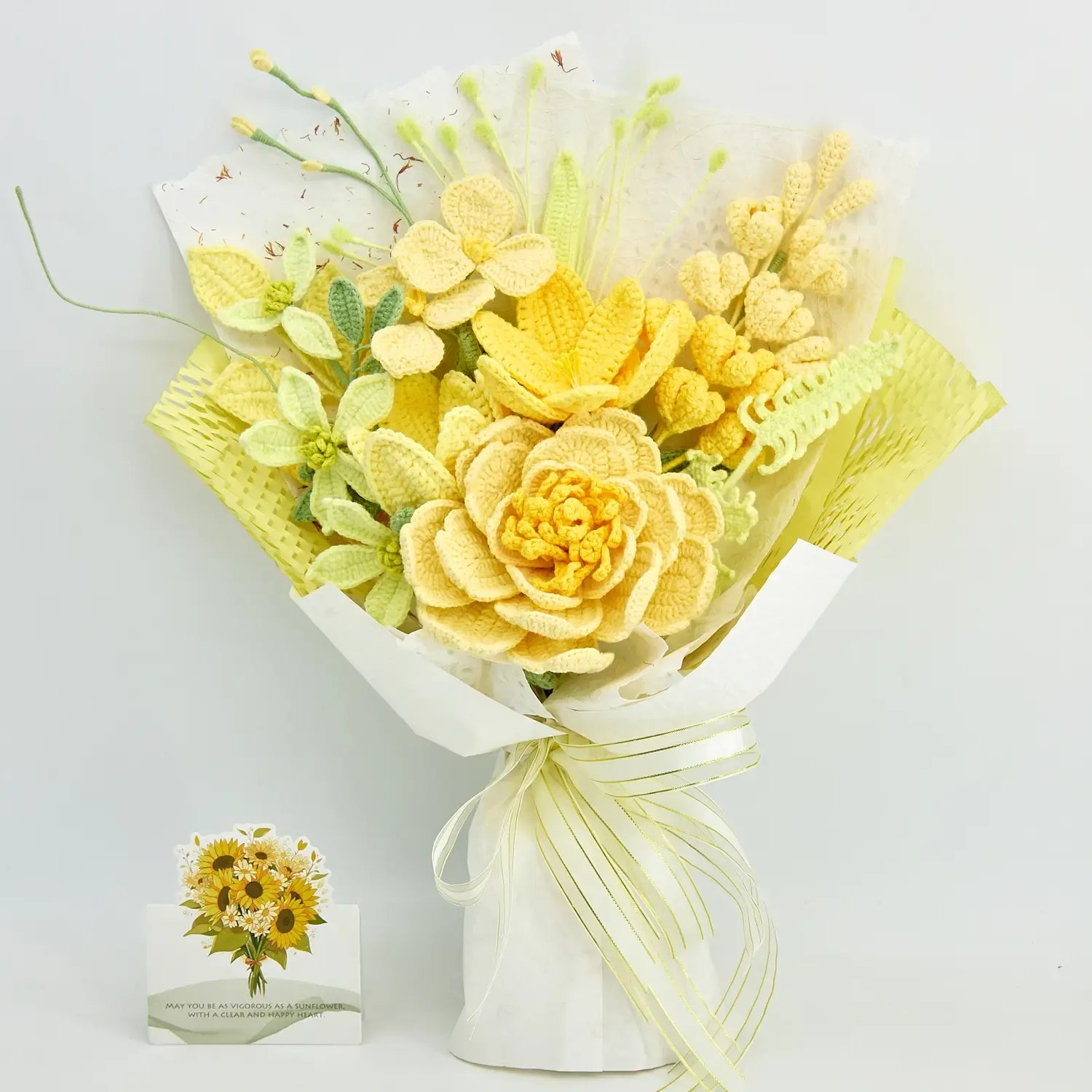 Sunshine Crochet Bouquet – Handmade Mixed Flowers in a Soft Yellow Hue, Presented in a Gift Box