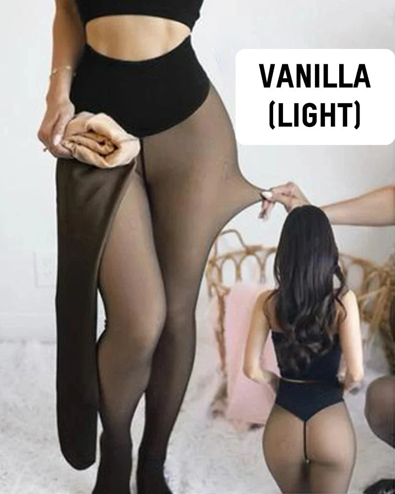 Fleece Lined Sheer Tights-Warm High-Waisted Thermal Pantyhose for Women