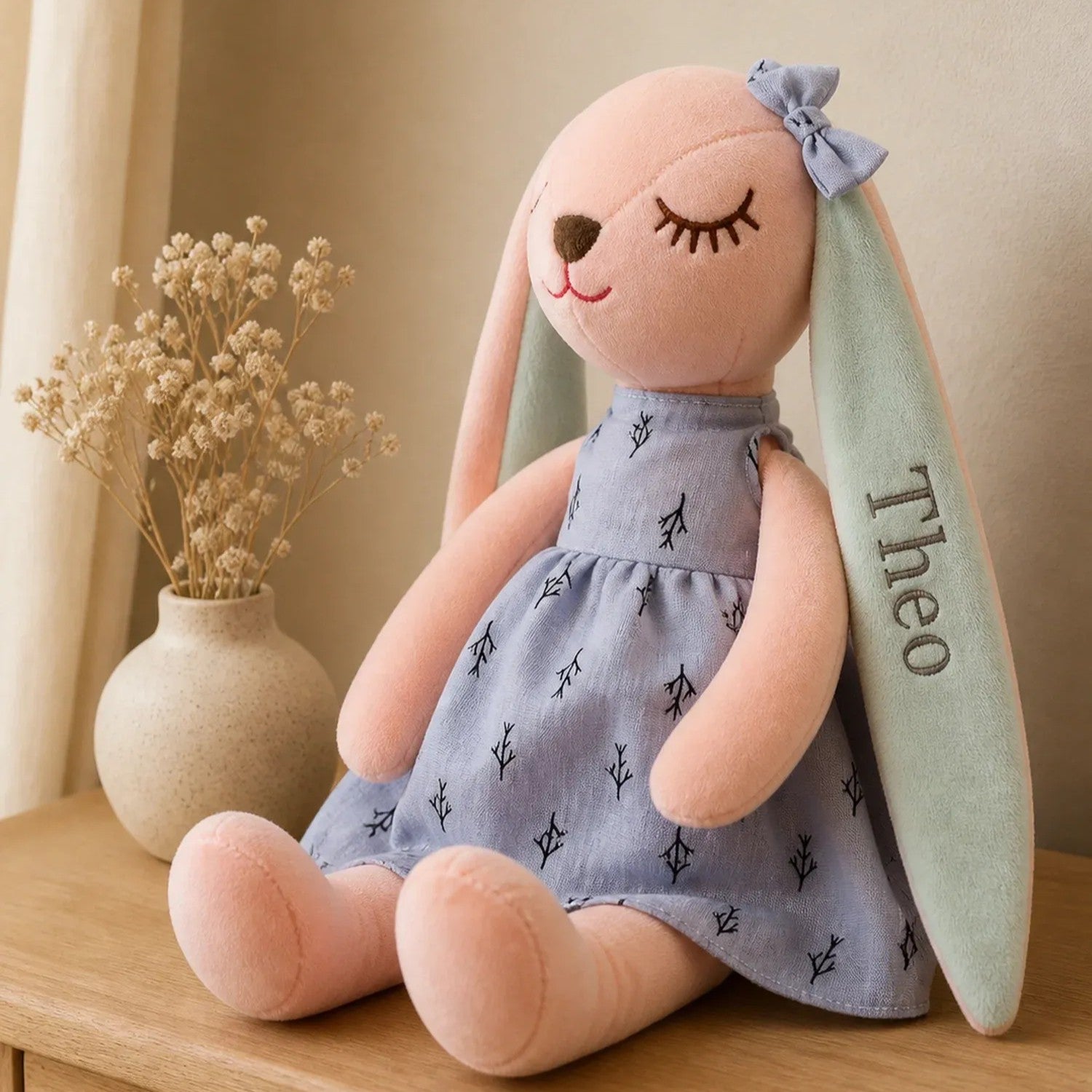 Personalized Embroidered Plush Bunny with Custom Name, Cuddly Keepsake for Couples, Kids & Families