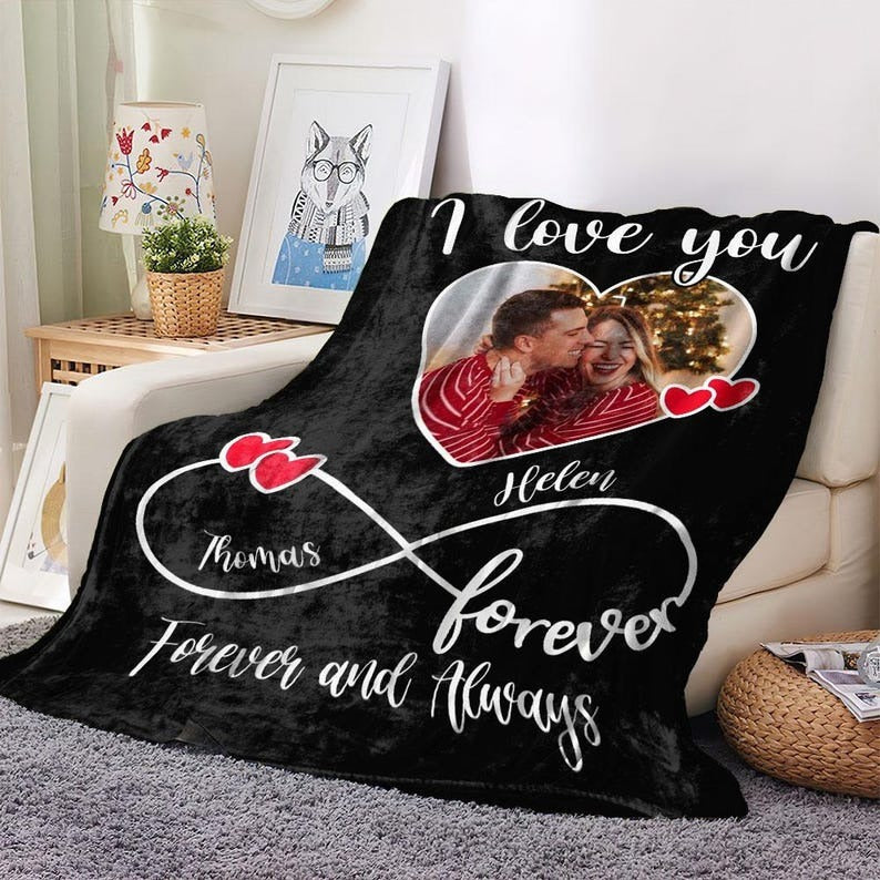 Custom Photo Blanket with Infinity Symbol – Perfect Couple Gift for Anniversaries & Special Days