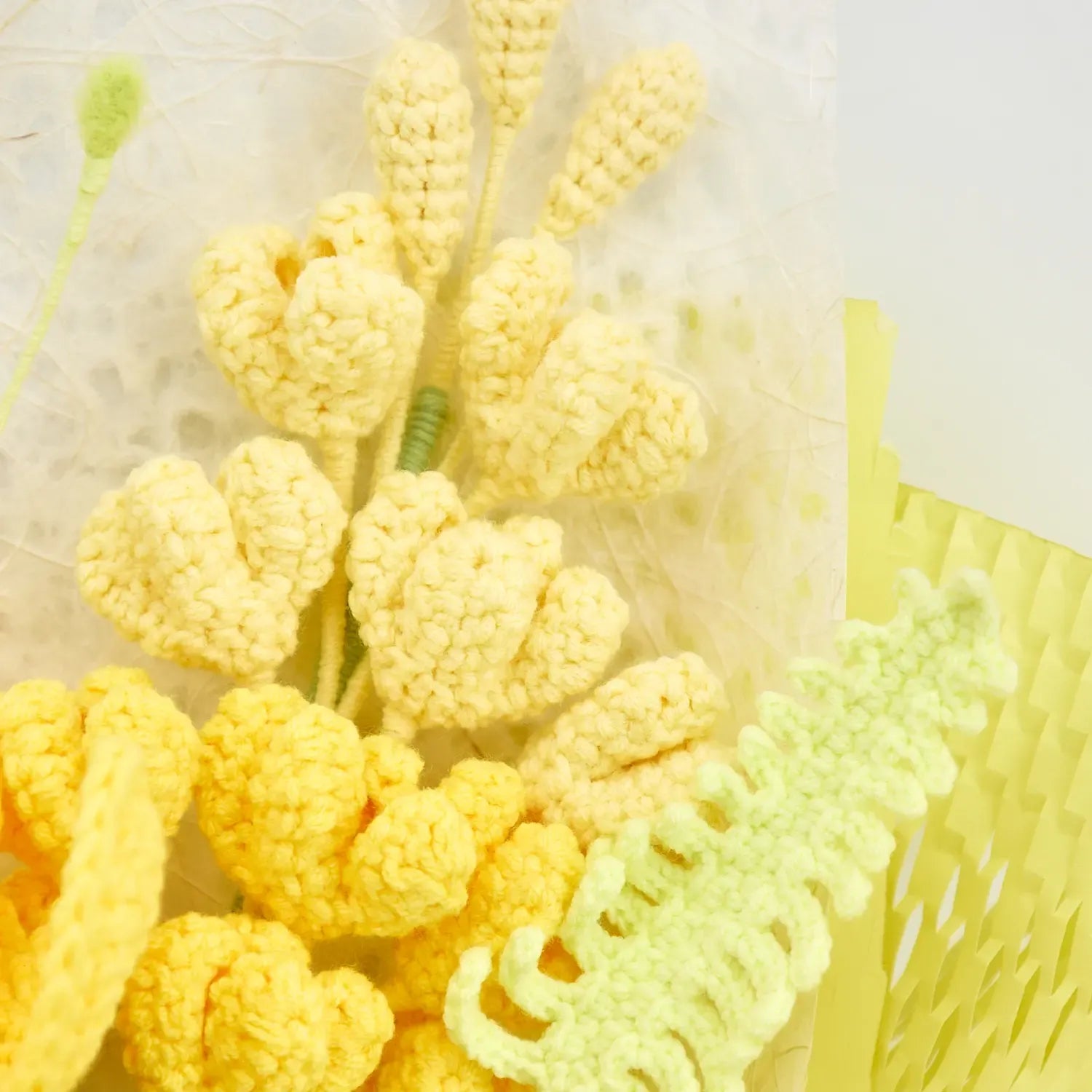 Sunshine Crochet Bouquet – Handmade Mixed Flowers in a Soft Yellow Hue, Presented in a Gift Box