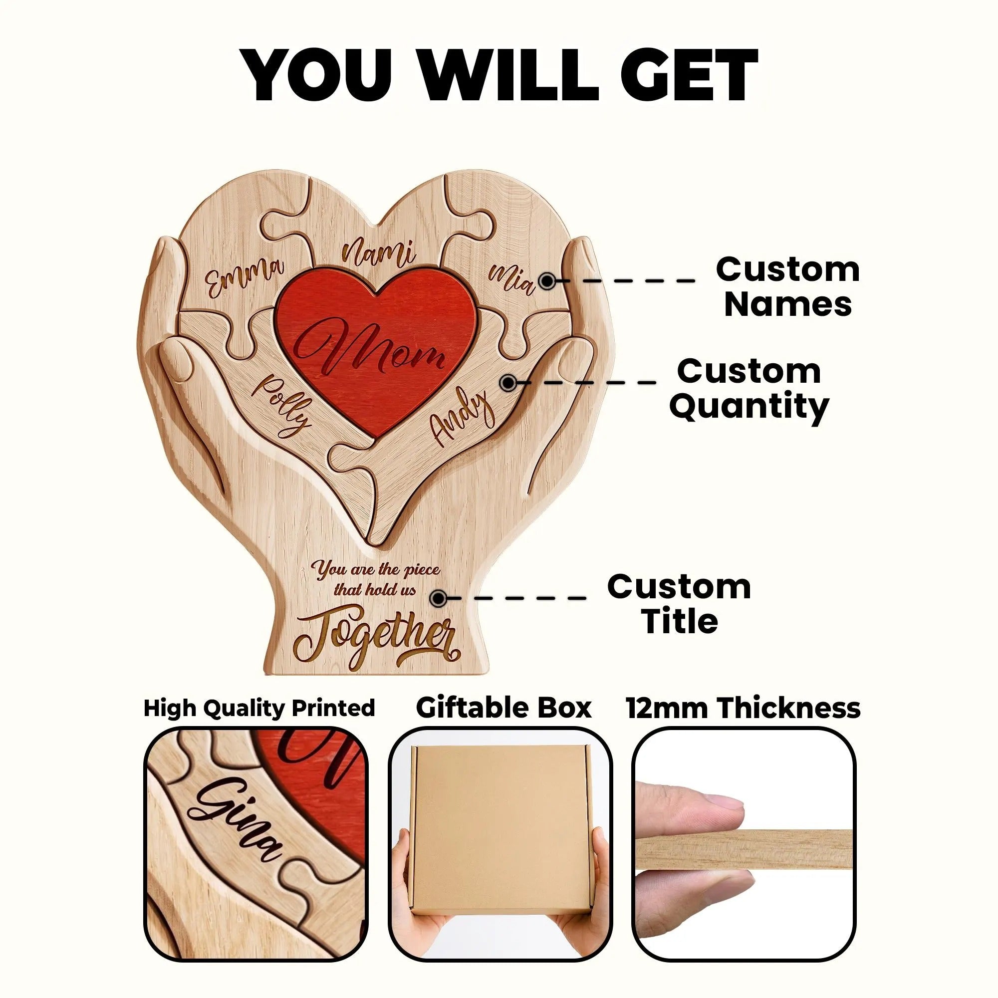 Personalized Mothers Day Wooden Puzzle, You Are The Piece That Holds Us Together Sign-Mother's Day Gift