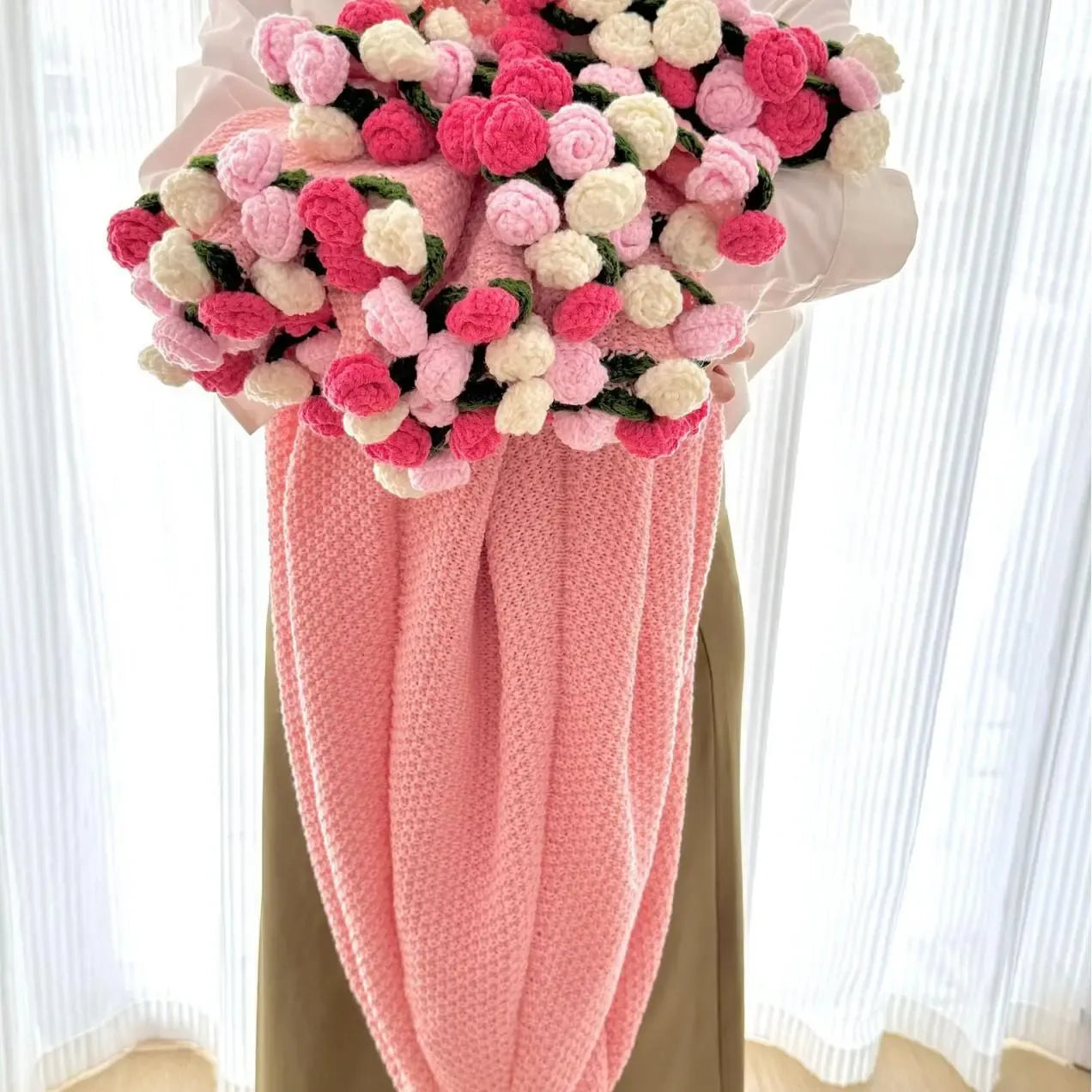 Tone-on-Tone Rose Crochet Blanket – Handmade Throw for Couples & Families, Available in Pink or Purple with Matching Ombre Roses