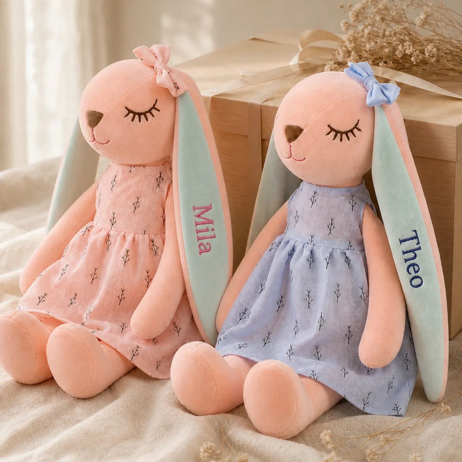 Personalized Embroidered Plush Bunny with Custom Name, Cuddly Keepsake for Couples, Kids & Families