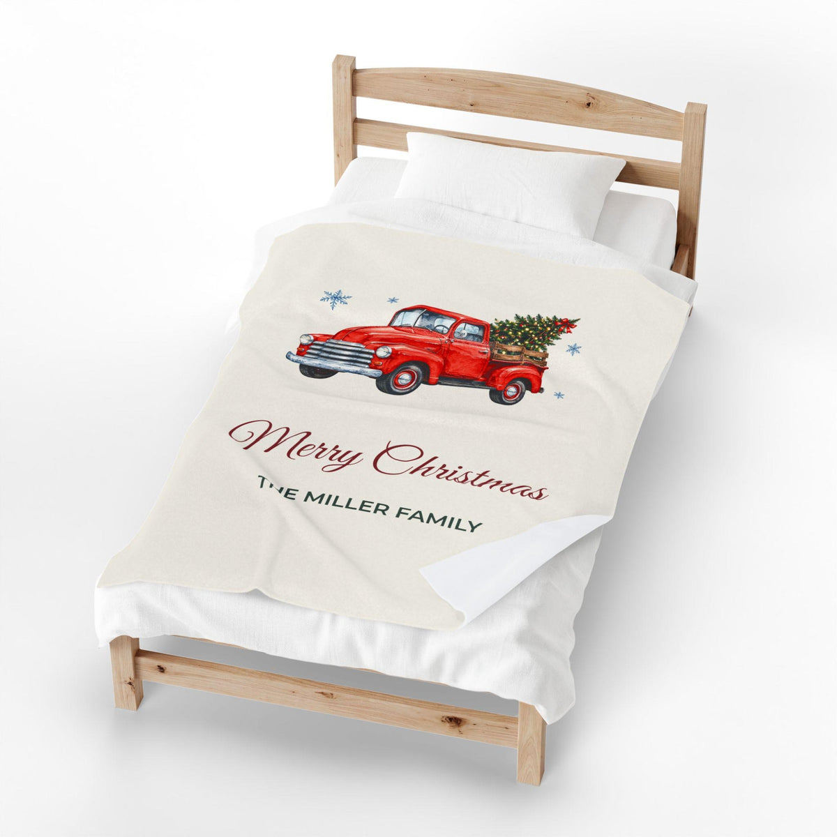Personalized Family Christmas Blanket — Red Truck Holiday Throw with Custom Family Name