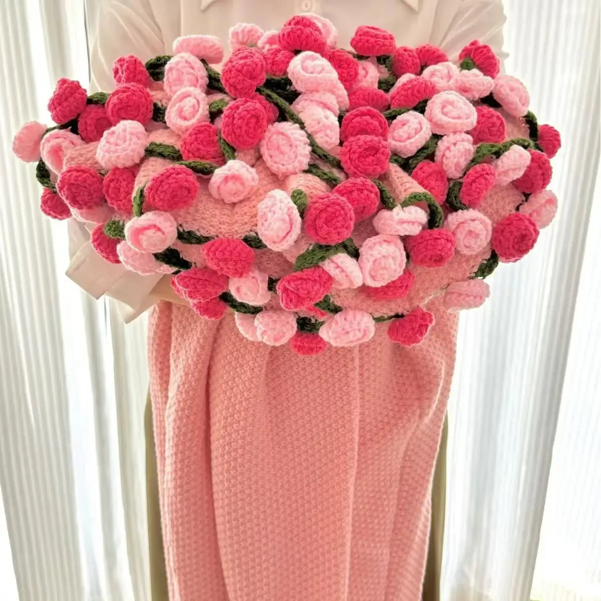 Tone-on-Tone Rose Crochet Blanket – Handmade Throw for Couples & Families, Available in Pink or Purple with Matching Ombre Roses