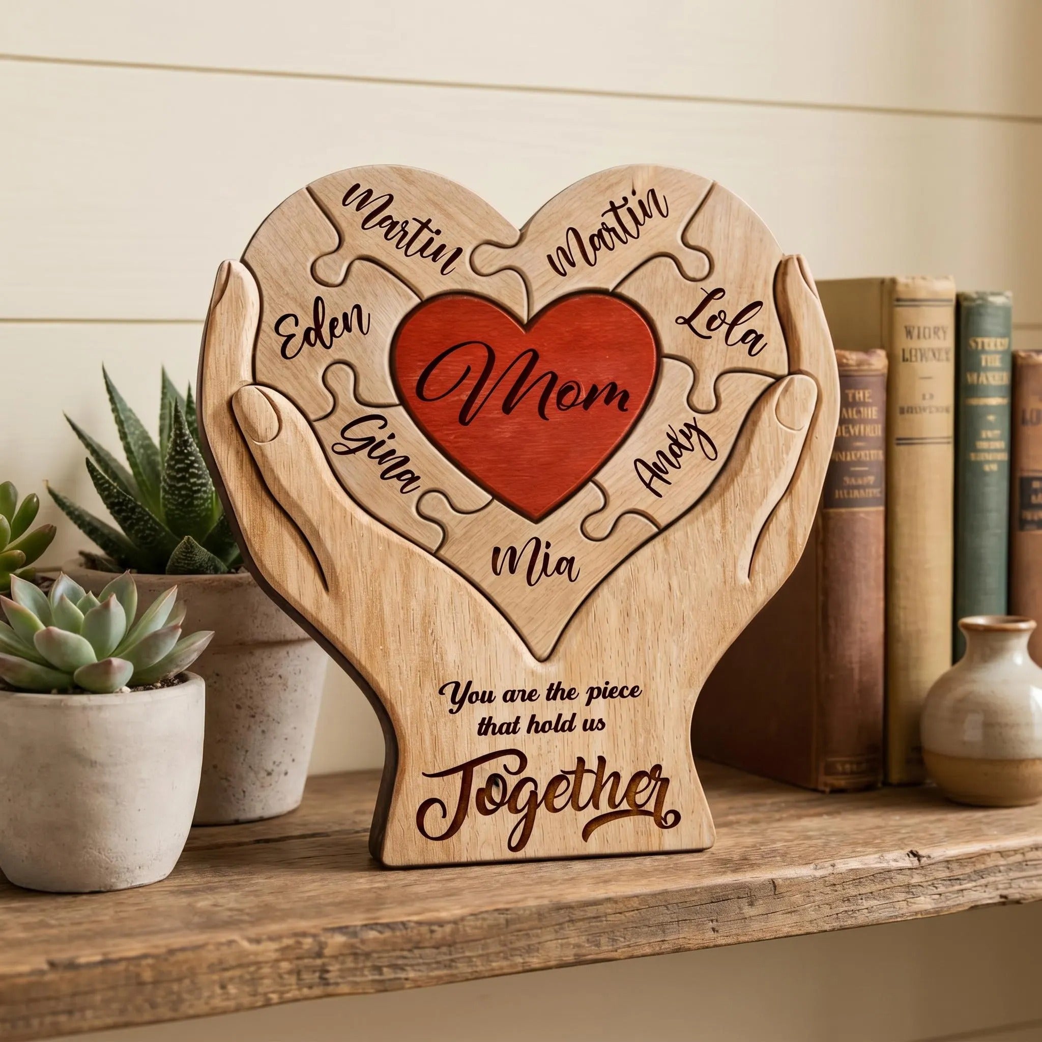 Personalized Mothers Day Wooden Puzzle, You Are The Piece That Holds Us Together Sign-Mother's Day Gift