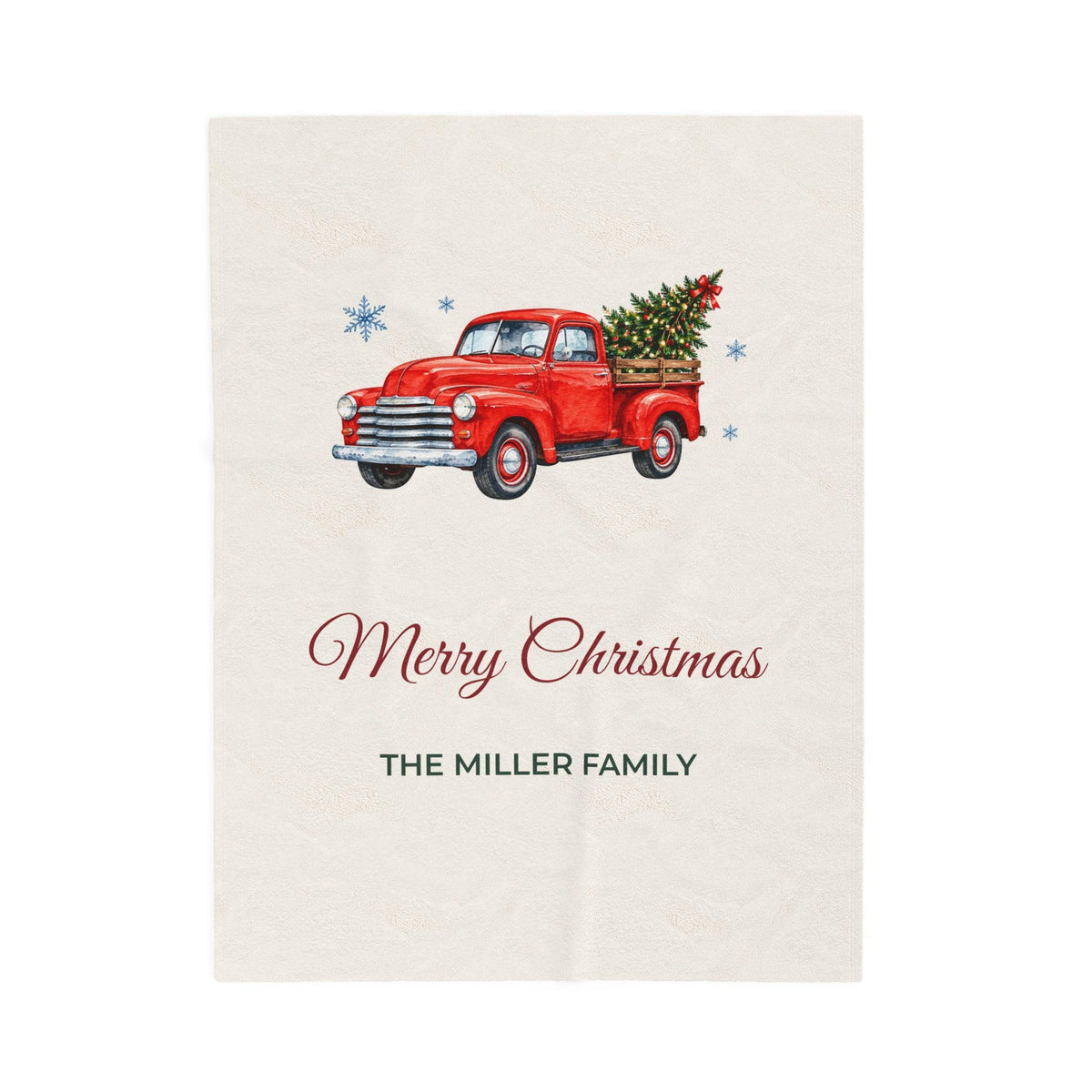 Personalized Family Christmas Blanket — Red Truck Holiday Throw with Custom Family Name