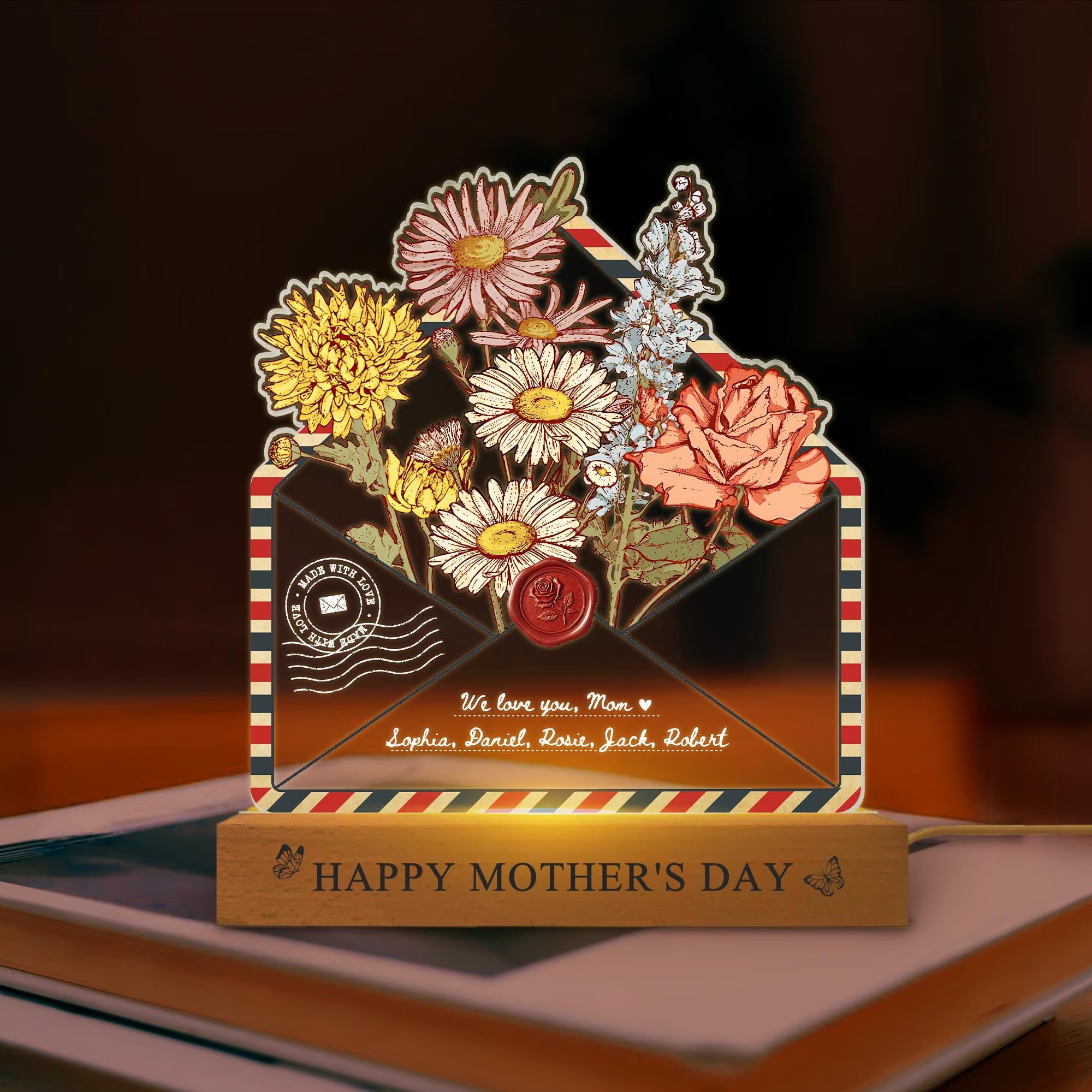 Custom Flower Envelope LED Light Lamp Mother's Day Gift For Mom