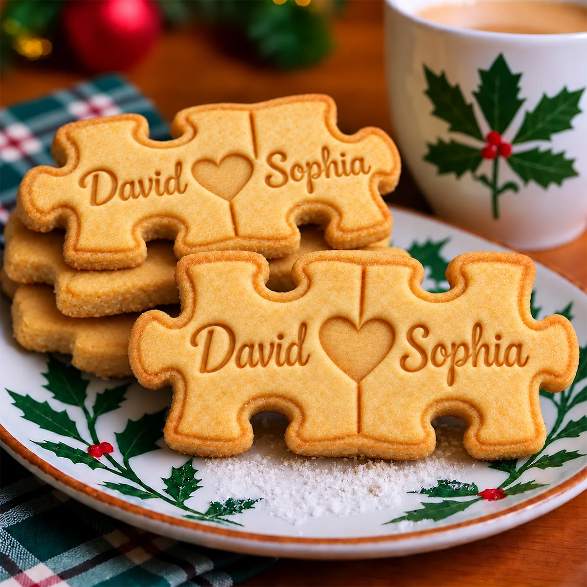 Custom Couple Puzzle Cookie Stamp — Personalized Puzzle-Shaped Embosser for Your Loved One