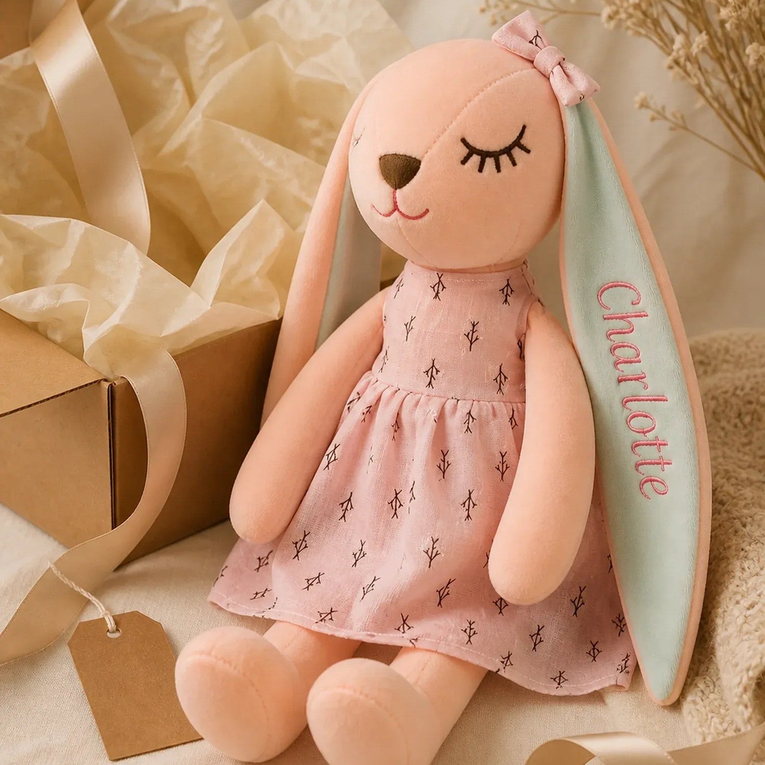 Personalized Embroidered Plush Bunny with Custom Name, Cuddly Keepsake for Couples, Kids & Families