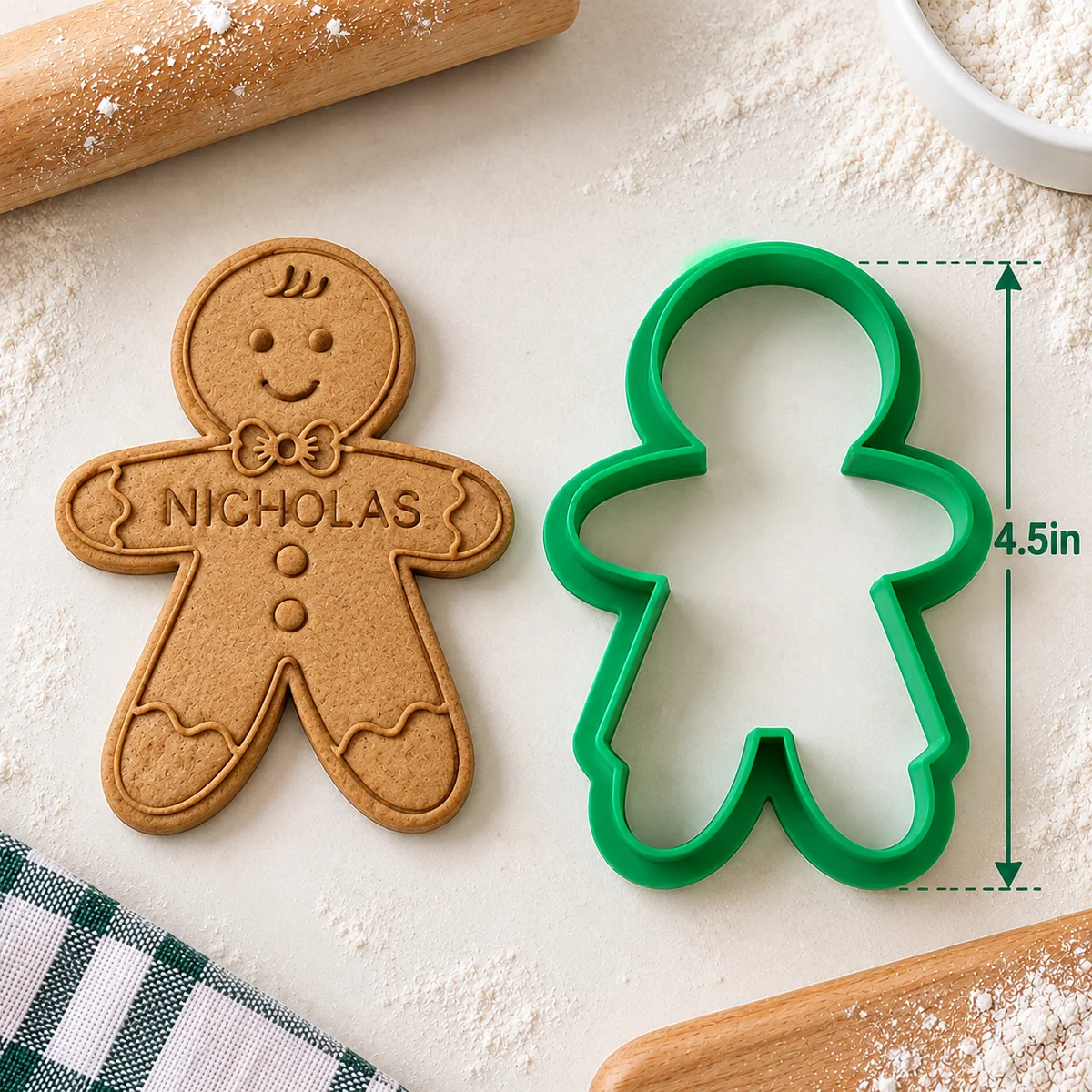 Personalized Gingerbread Cookie Stamp — Custom Family Name Holiday Baking Gift