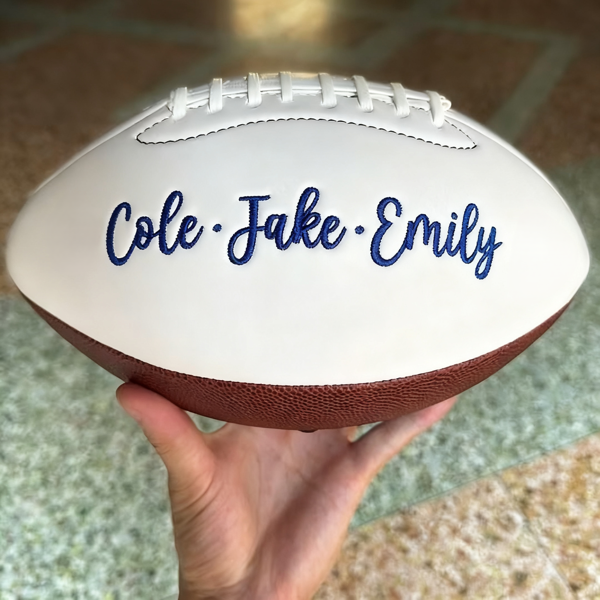 Custom Embroidered Football with DAD Design – Choice of Full Color or Outline Photo – Father's Day Gift