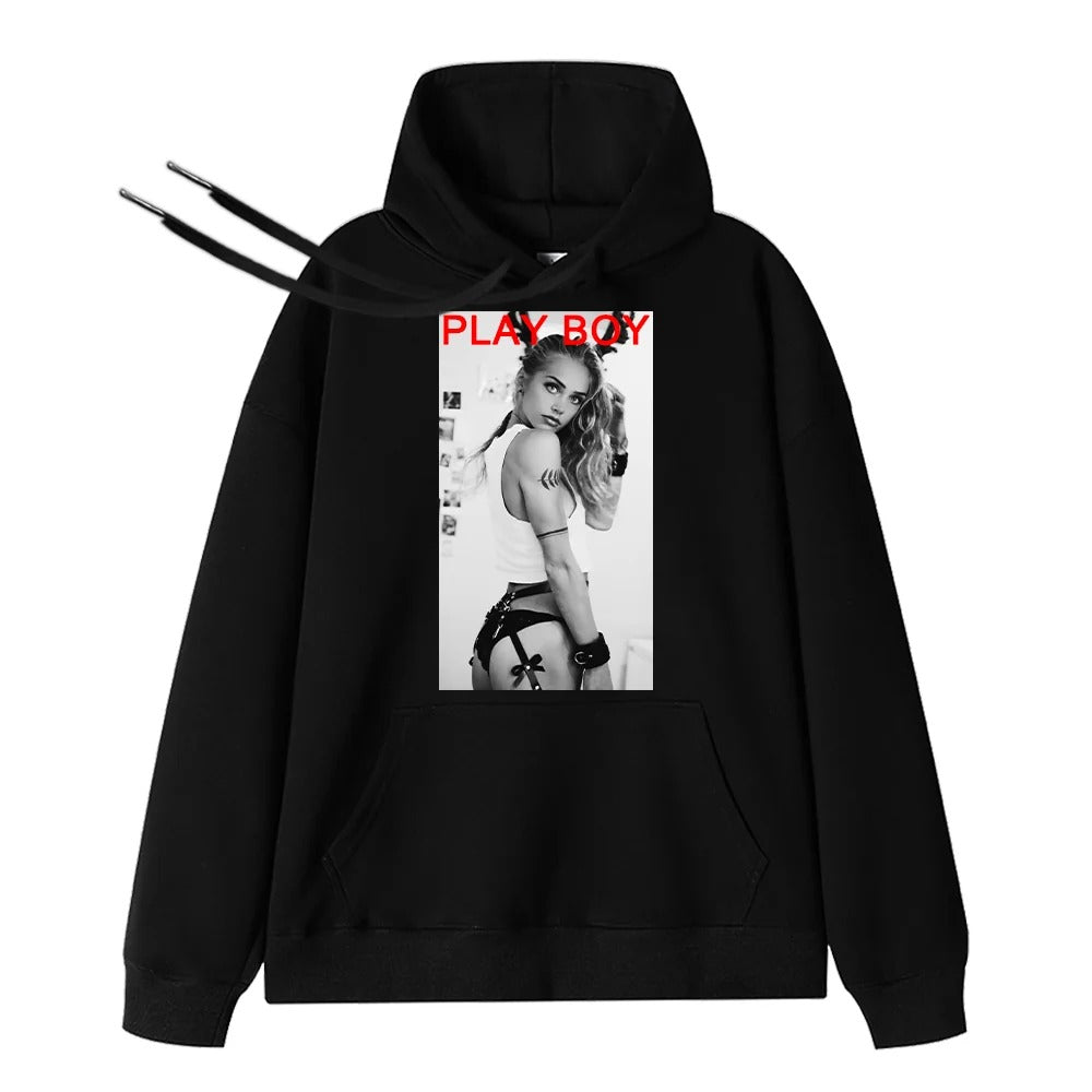 Custom Couple Sexy Photo Hoodie – Printed Playboy Style Sweatshirt, Personalized Gift for Him, Hot Valentine's Day Gift