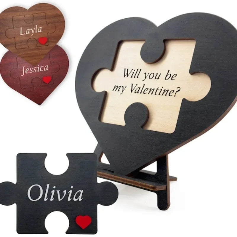 Personalized Puzzle Heart Name Sign — Custom Wooden Keepsake & Gift